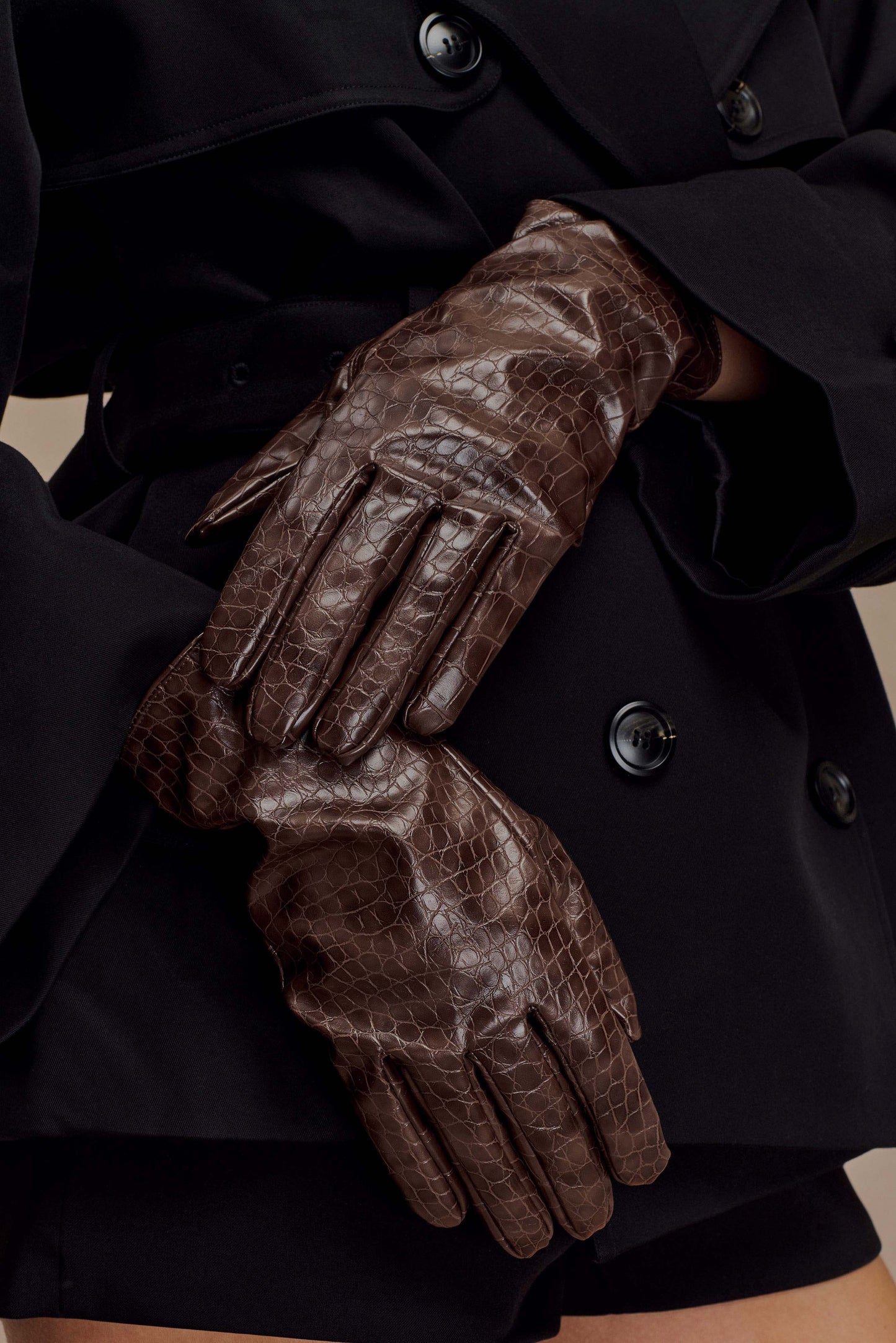 Atlas Faux Leather Crocodile Gloves - Chocolate