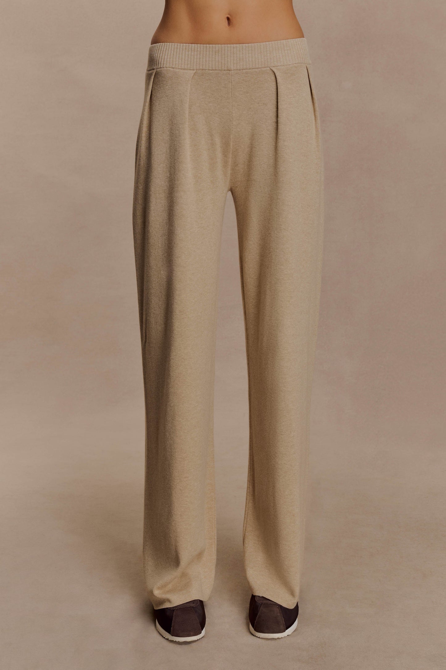 Frannie Gathered Silk Blend Knit Pants - Sand