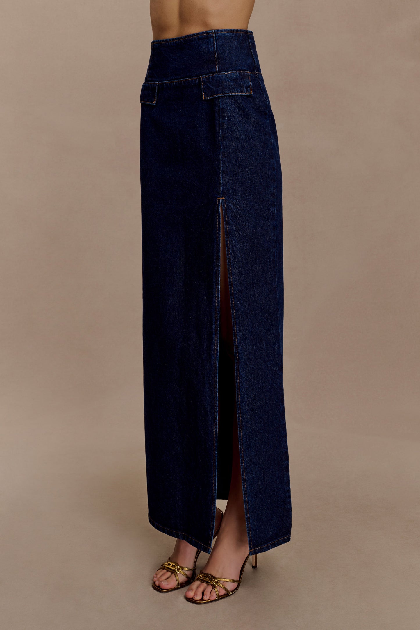 Maylena High Rise Denim Maxi Skirt - Indigo Blue