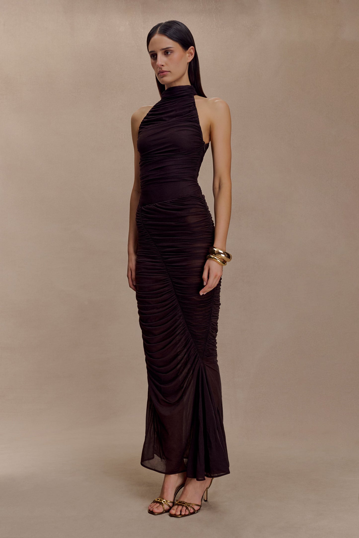 Matilda Ruched Mesh Bodysuit - Chocolate