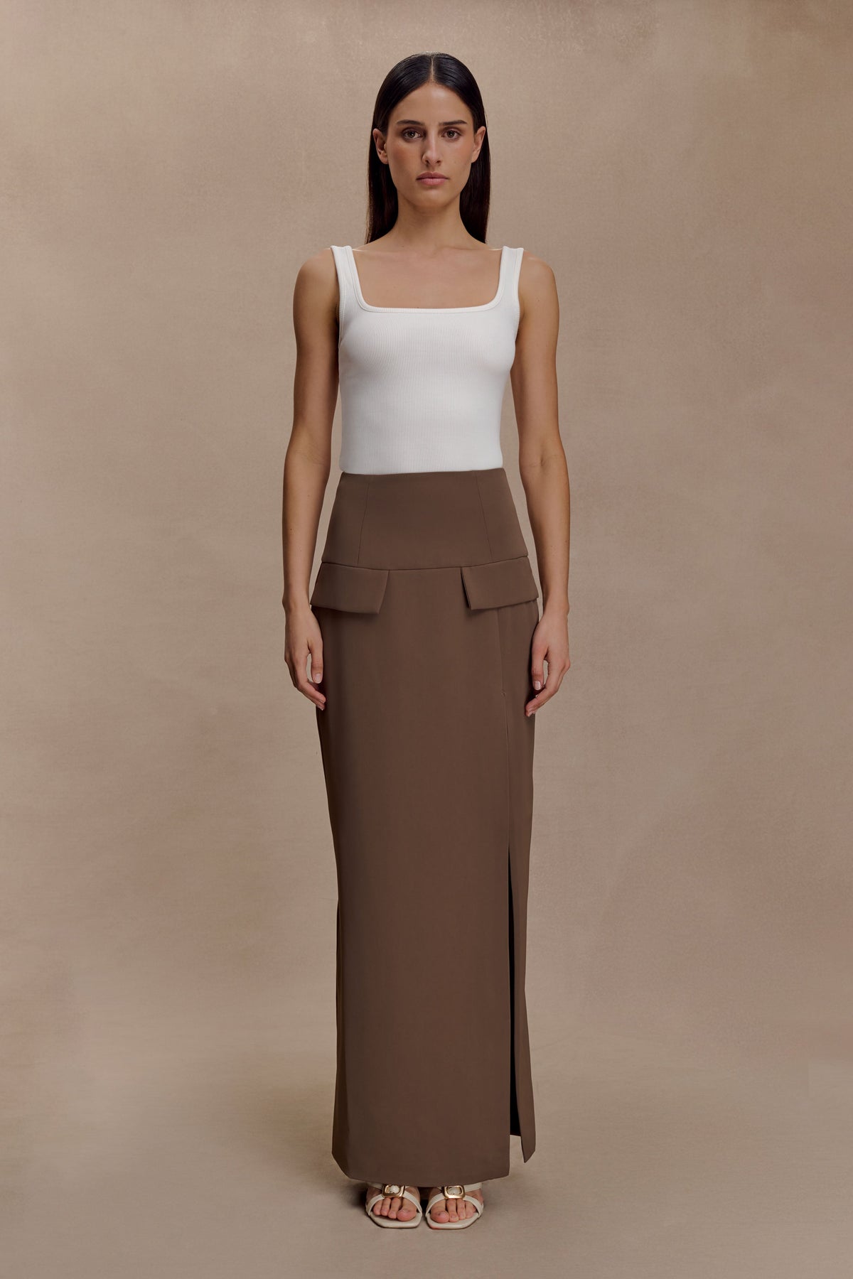 Cassie Column Maxi Skirt - Cacao Brown