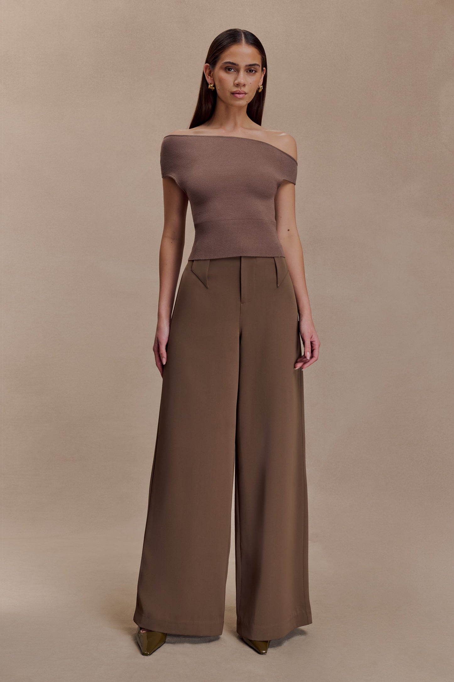 Carley Off Shoulder Knit Top - Cacao Brown