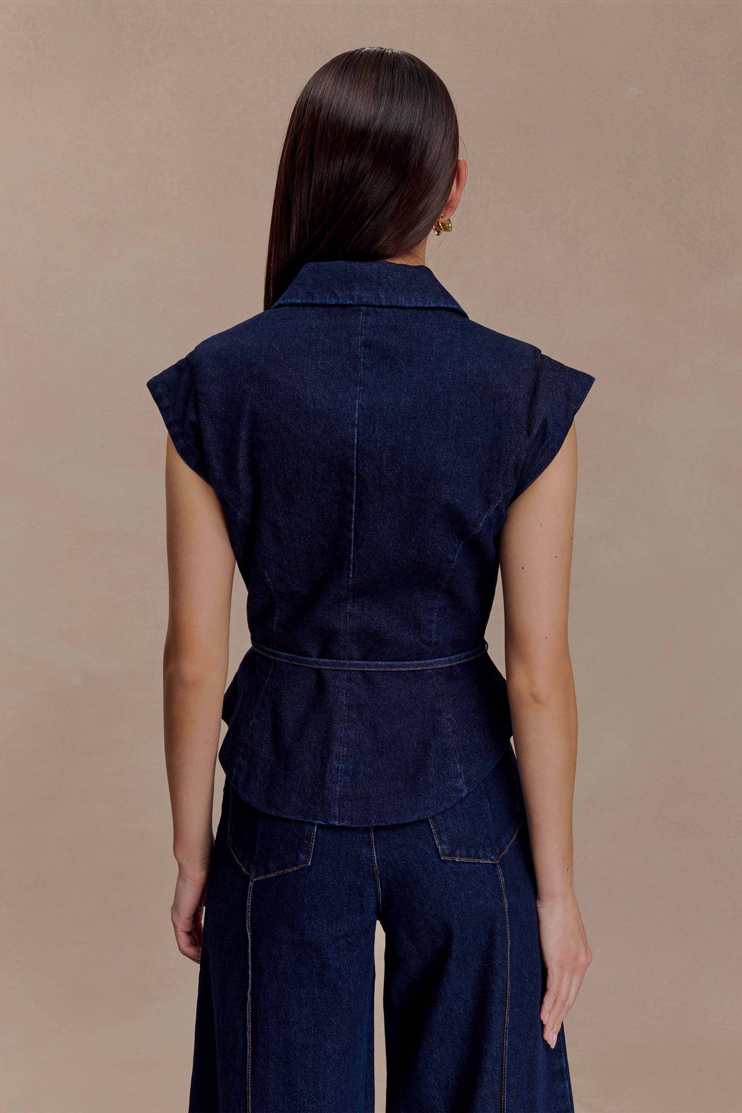 Charley Structured Tie Denim Top - Indigo Blue