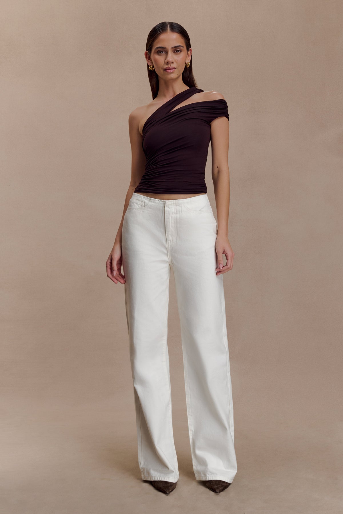 Anna One Shoulder Modal Top - Cacao Brown