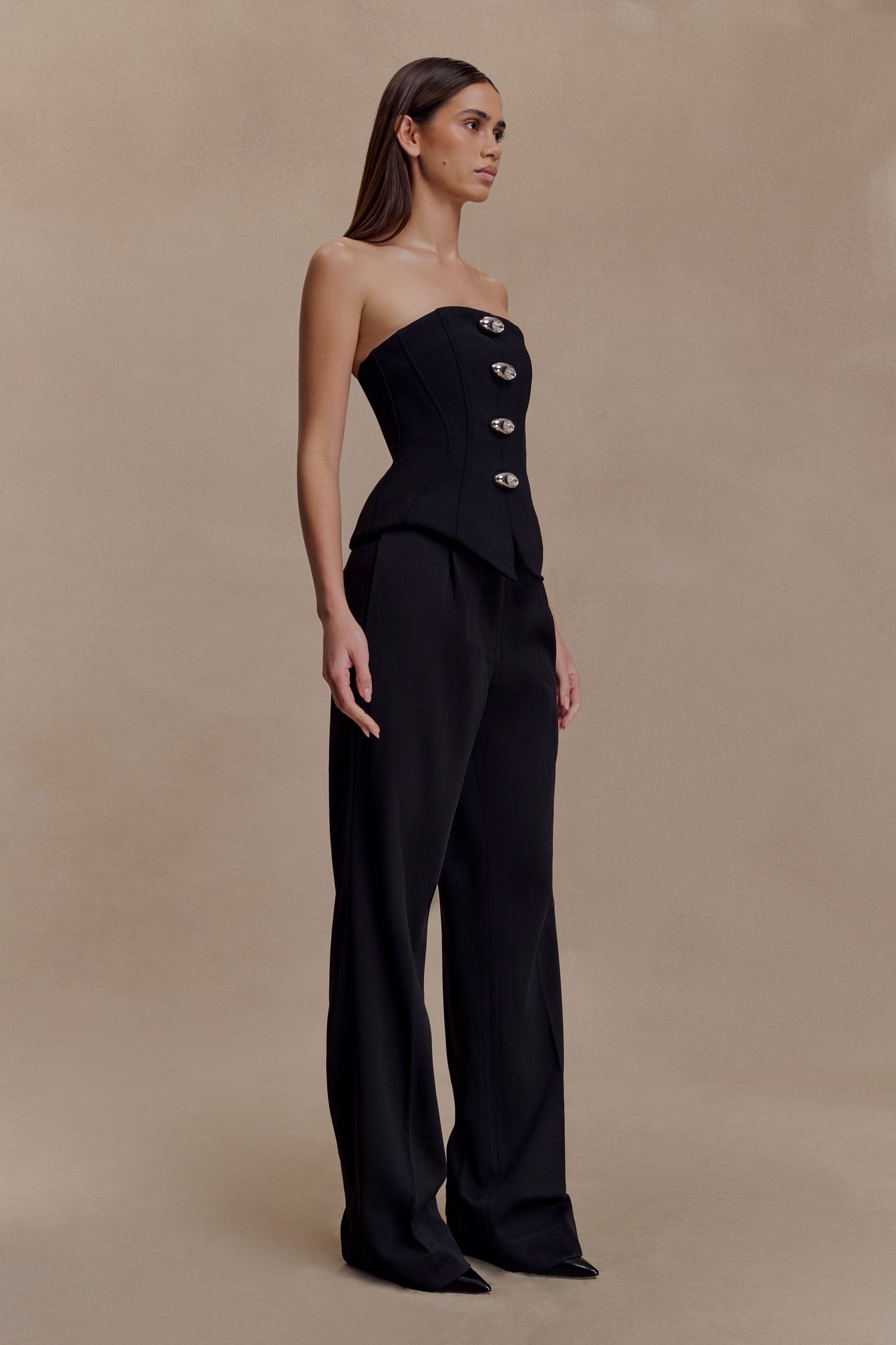 Fatima Satin Straight Leg Pant - Black