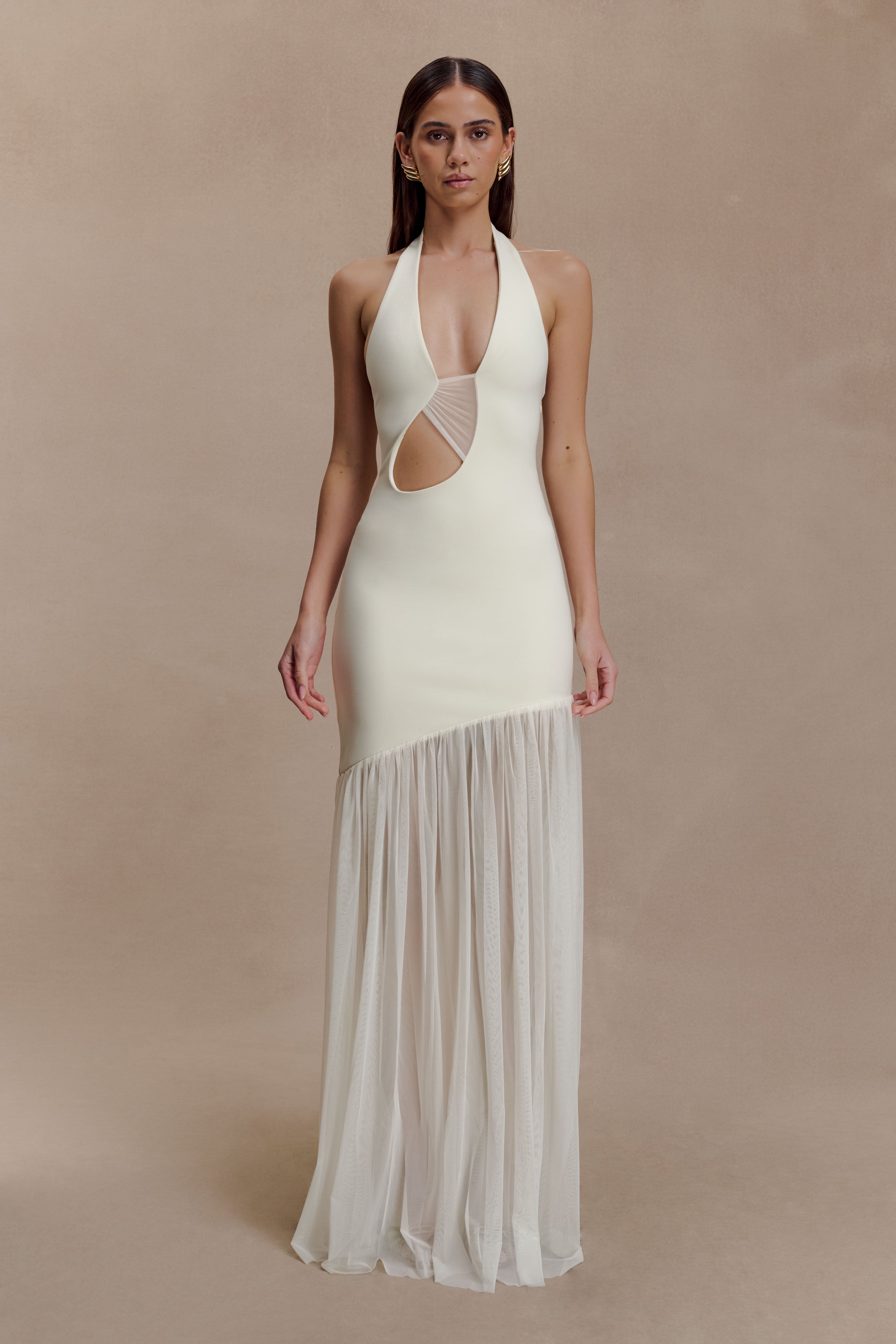 MESHKI Aubree Crepe And Mesh Maxi Dress - Ivory