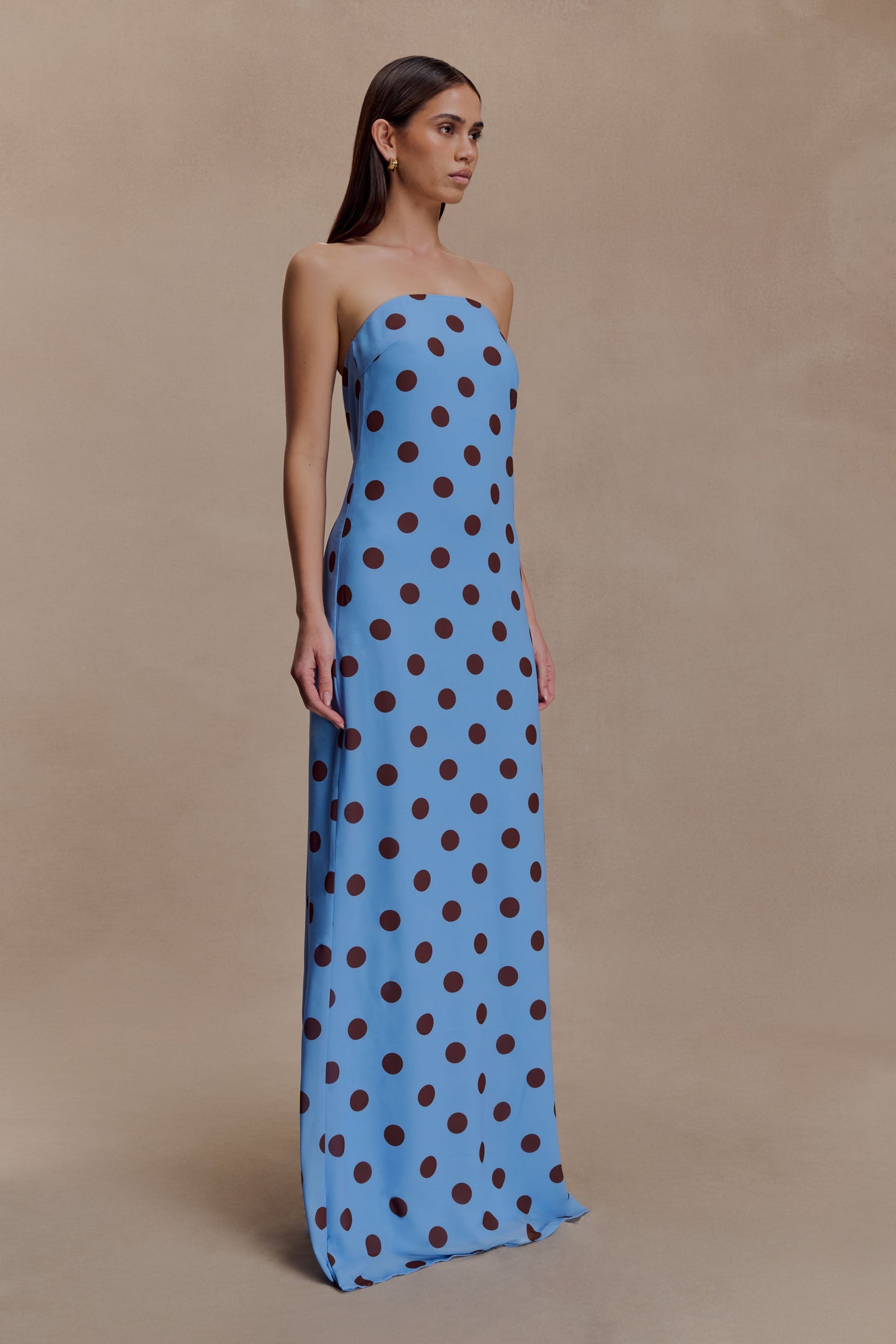 Amaya Strapless Chiffon Maxi Dress - Blue Polka Dot