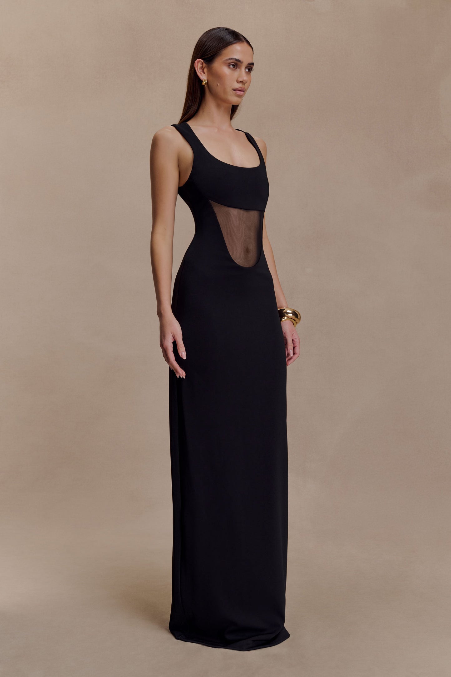 Marlon Crepe And Mesh Maxi Dress - Black