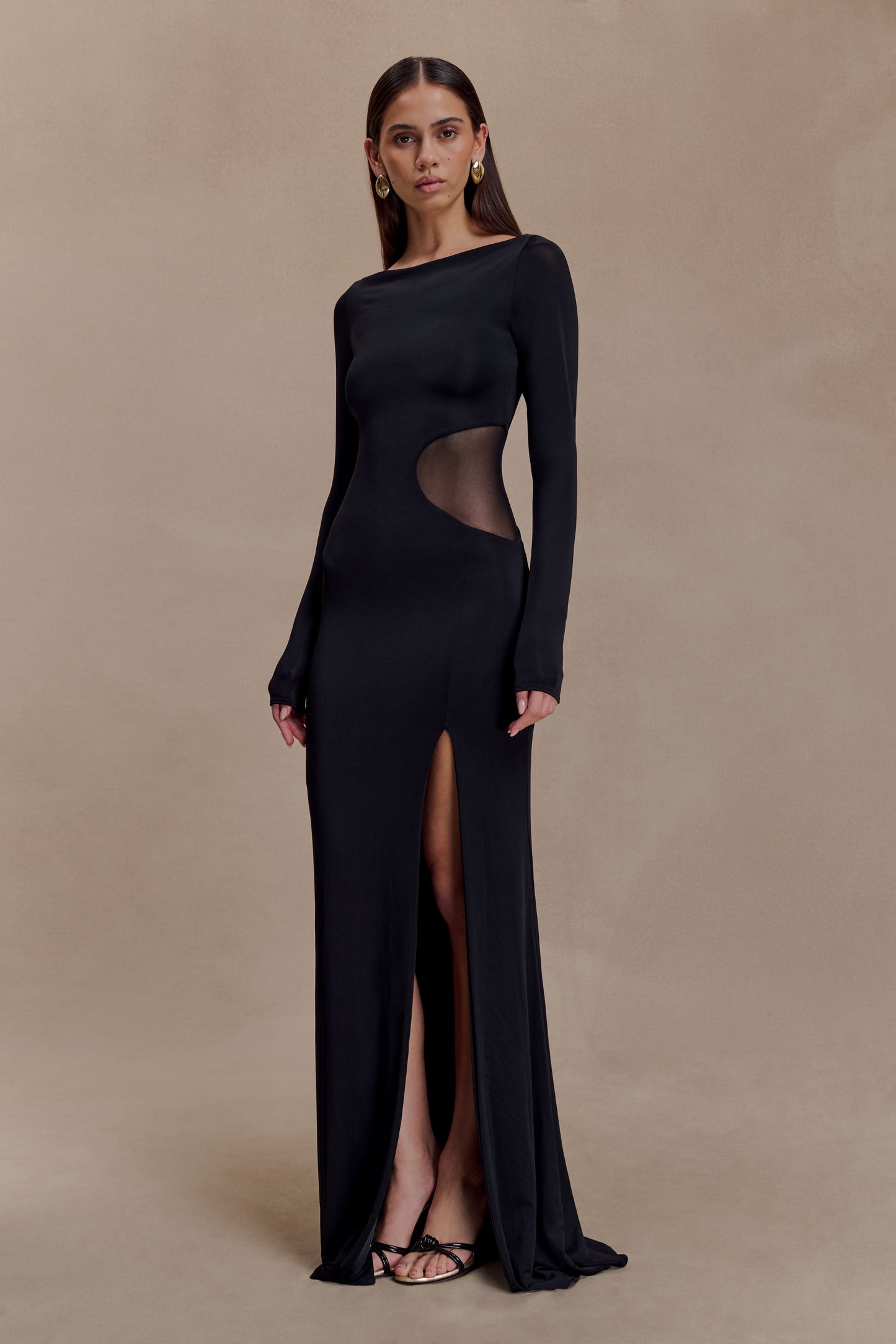 Megan Slinky And Mesh Maxi Dress - Black