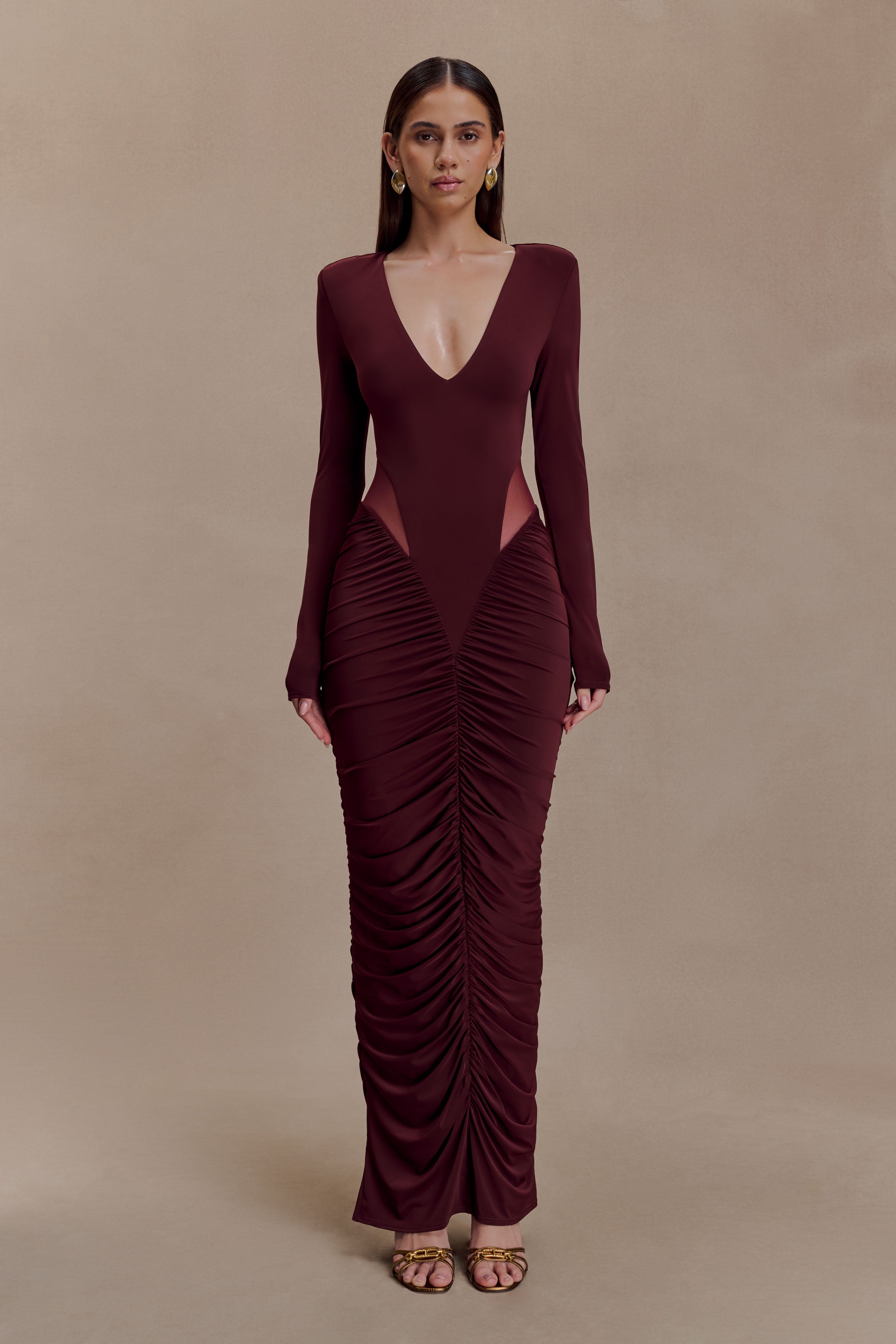 Louanne Slinky Long Sleeve Maxi Dress / Burgundy | MESHKI | 3XL Louanne Slinky Long Sleeve Maxi Dress / Burgundy | MESHKI | 3XL