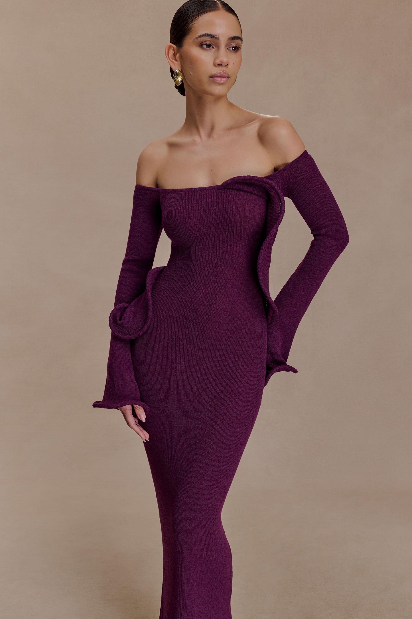 Sandrine Off Shoulder Knit Maxi Dress - Plum