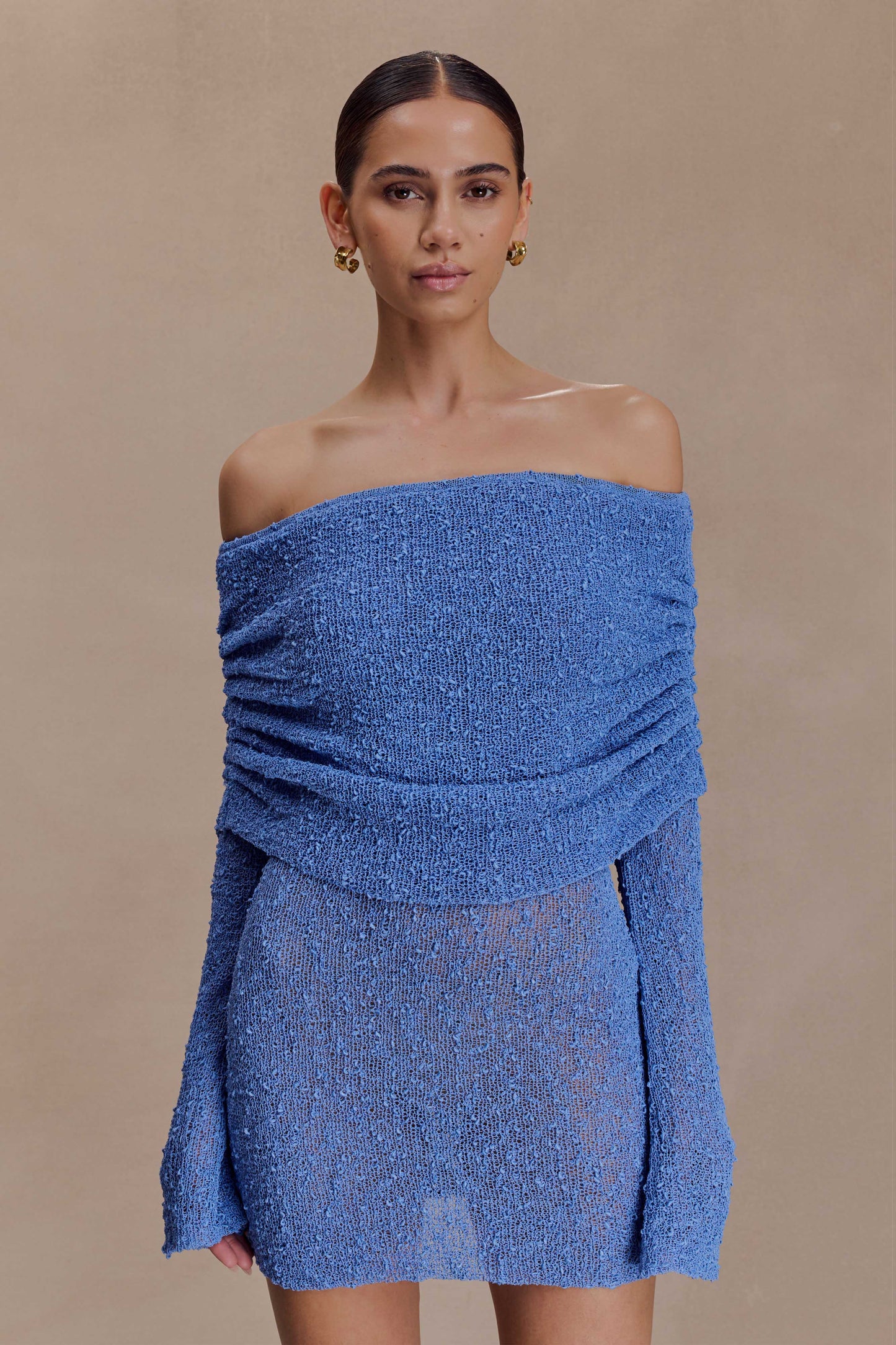 Marisol Off Shoulder Boucle Mini Dress - Periwinkle