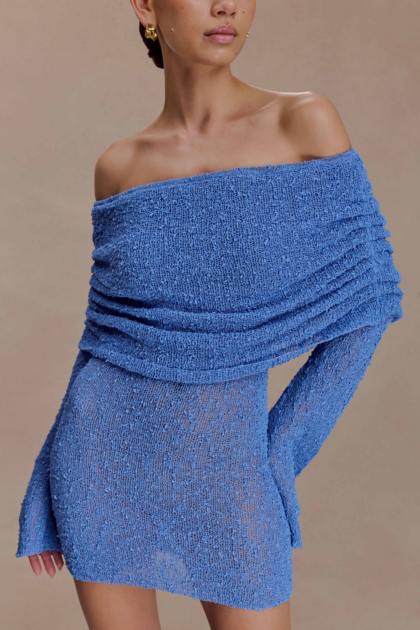 Marisol Off Shoulder Boucle Mini Dress - Periwinkle