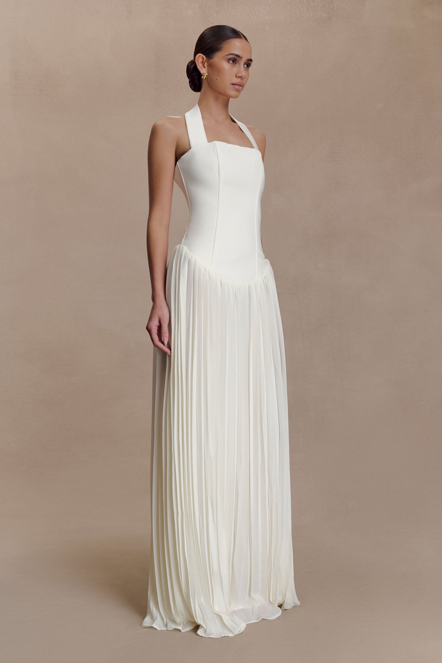 Stacie Pleated Halter Maxi Dress - Ivory