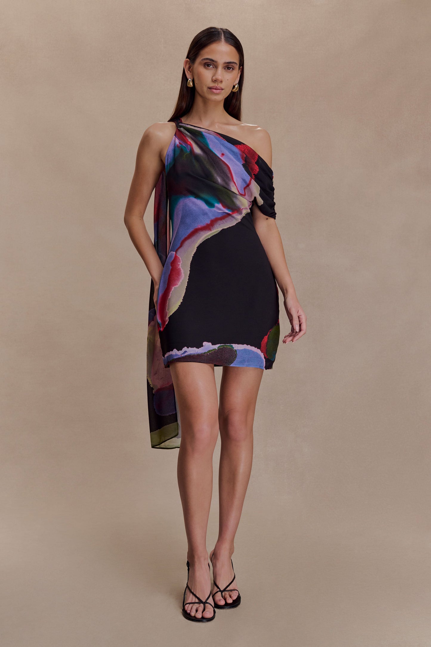Daisie Chiffon Mini Dress - Multi Fluid Reverie Print