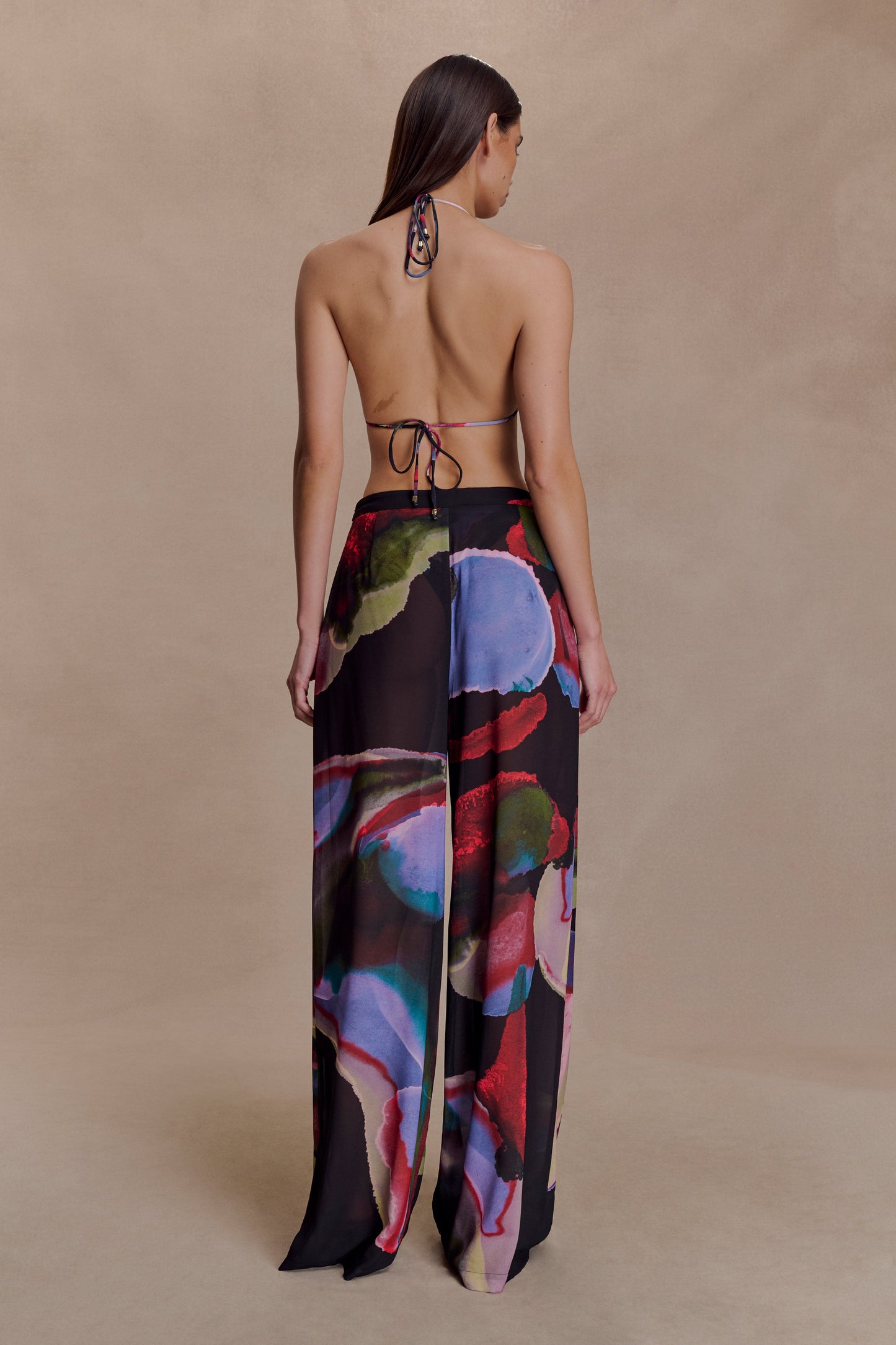 Rachel Chiffon Straight Leg Pants - Multi Fluid Reverie Print
