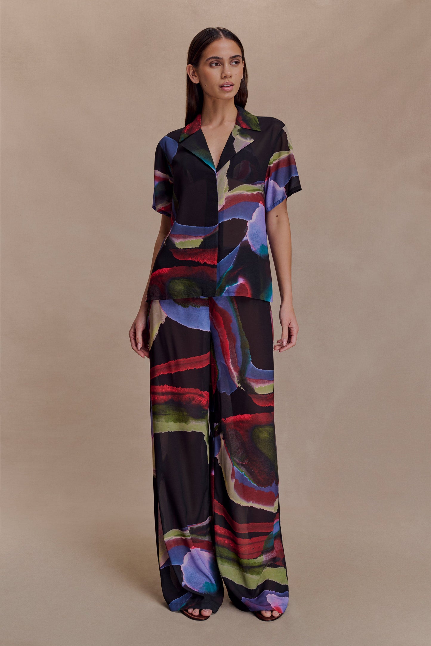 Rachel Chiffon Short Sleeve Shirt - Multi Fluid Reverie Print