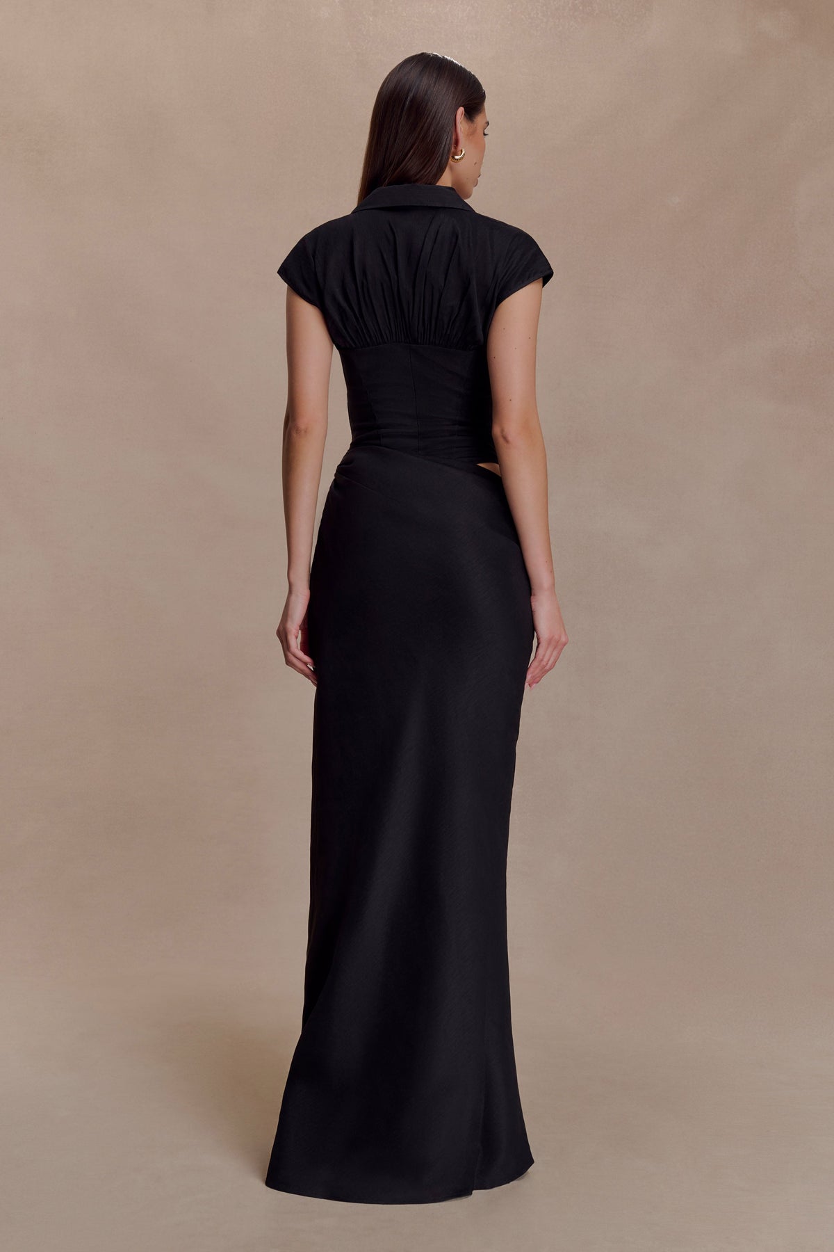 Saphira Shirt Corset Maxi Dress - Black