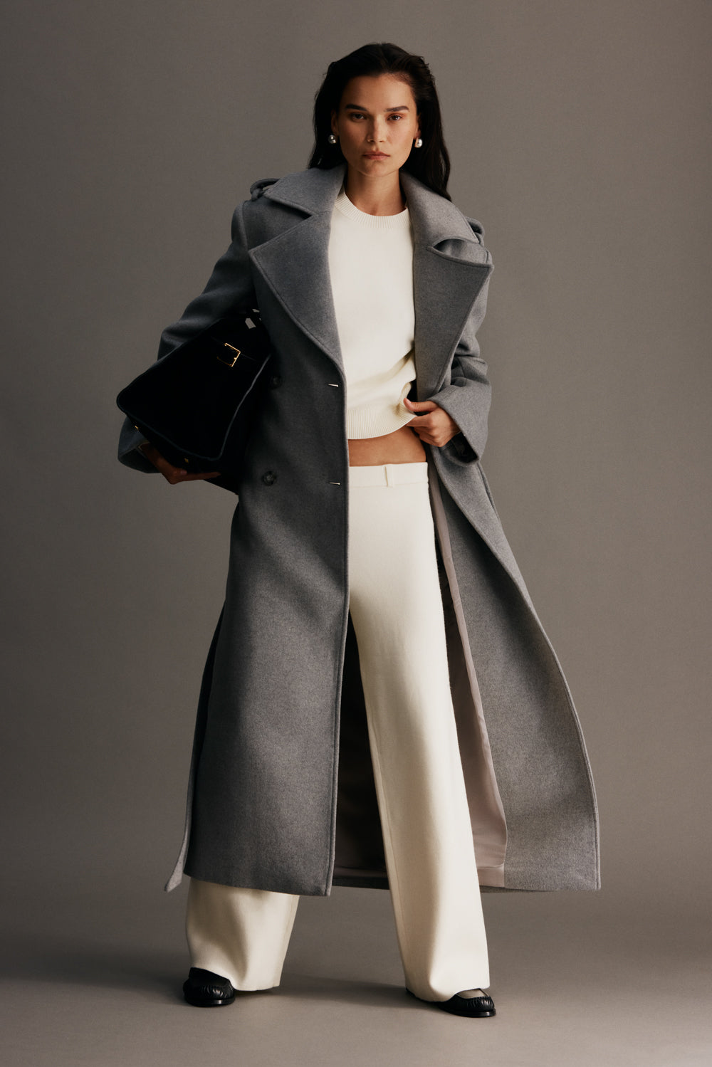 Levi Long Trench Wool Coat / Grey Marle | MESHKI | XXS Levi Long Trench Wool Coat / Grey Marle | MESHKI | XXS