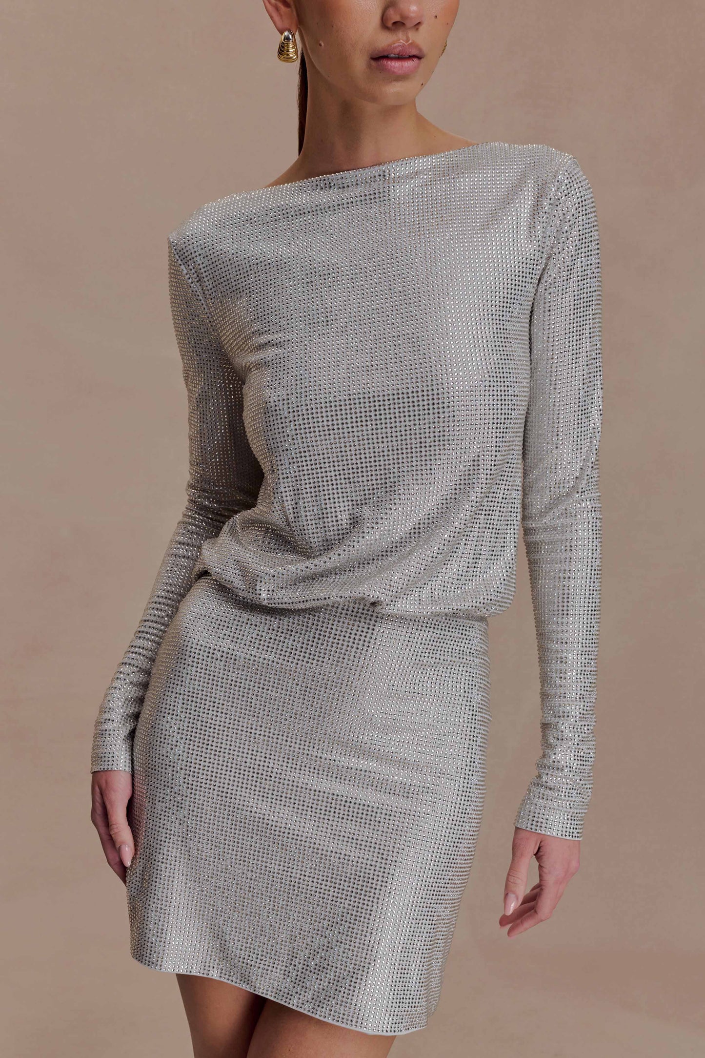 Darius Diamante Cowl Mini Dress - Silver