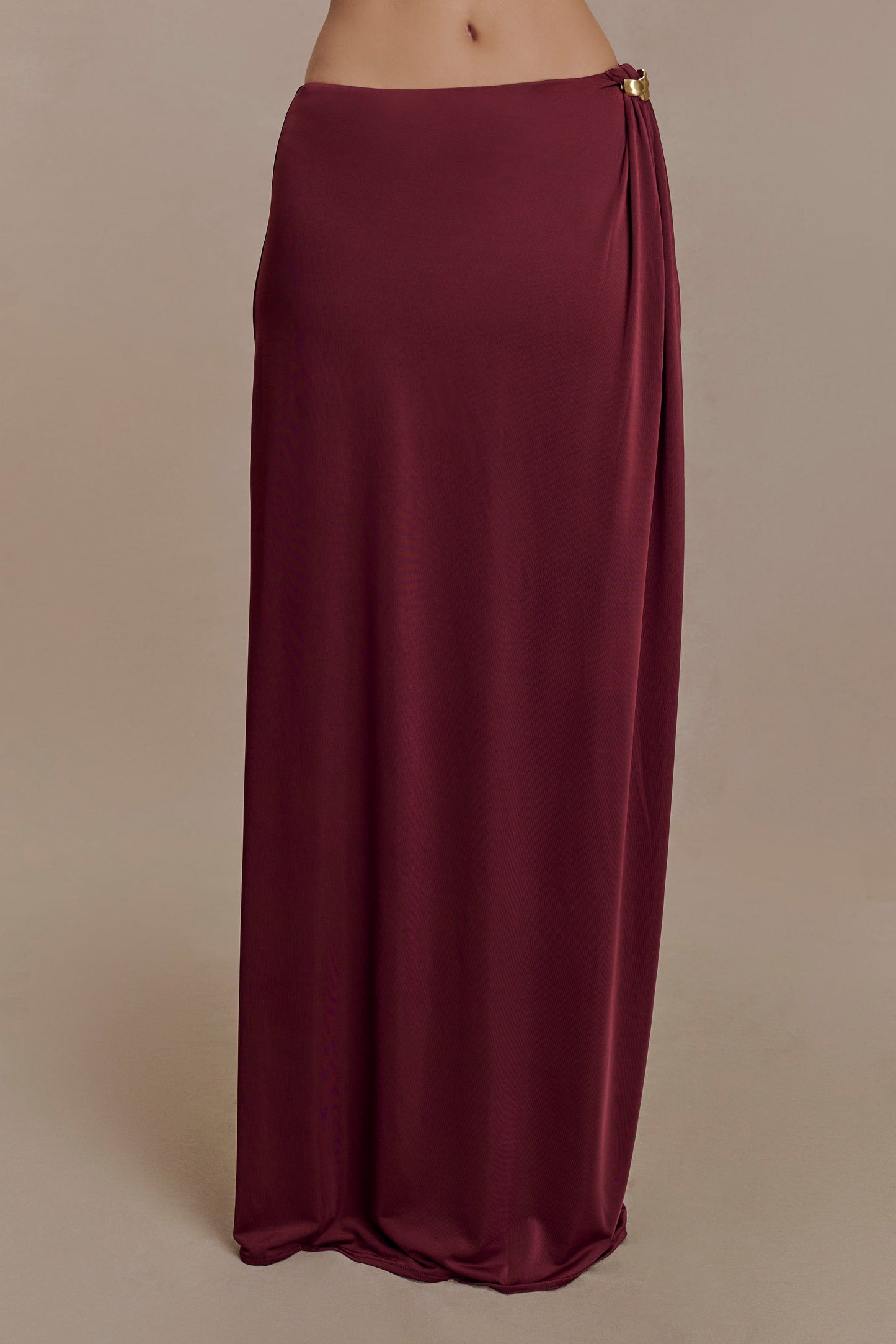 Bridget Slinky Maxi Skirt With Hardware - Burgundy