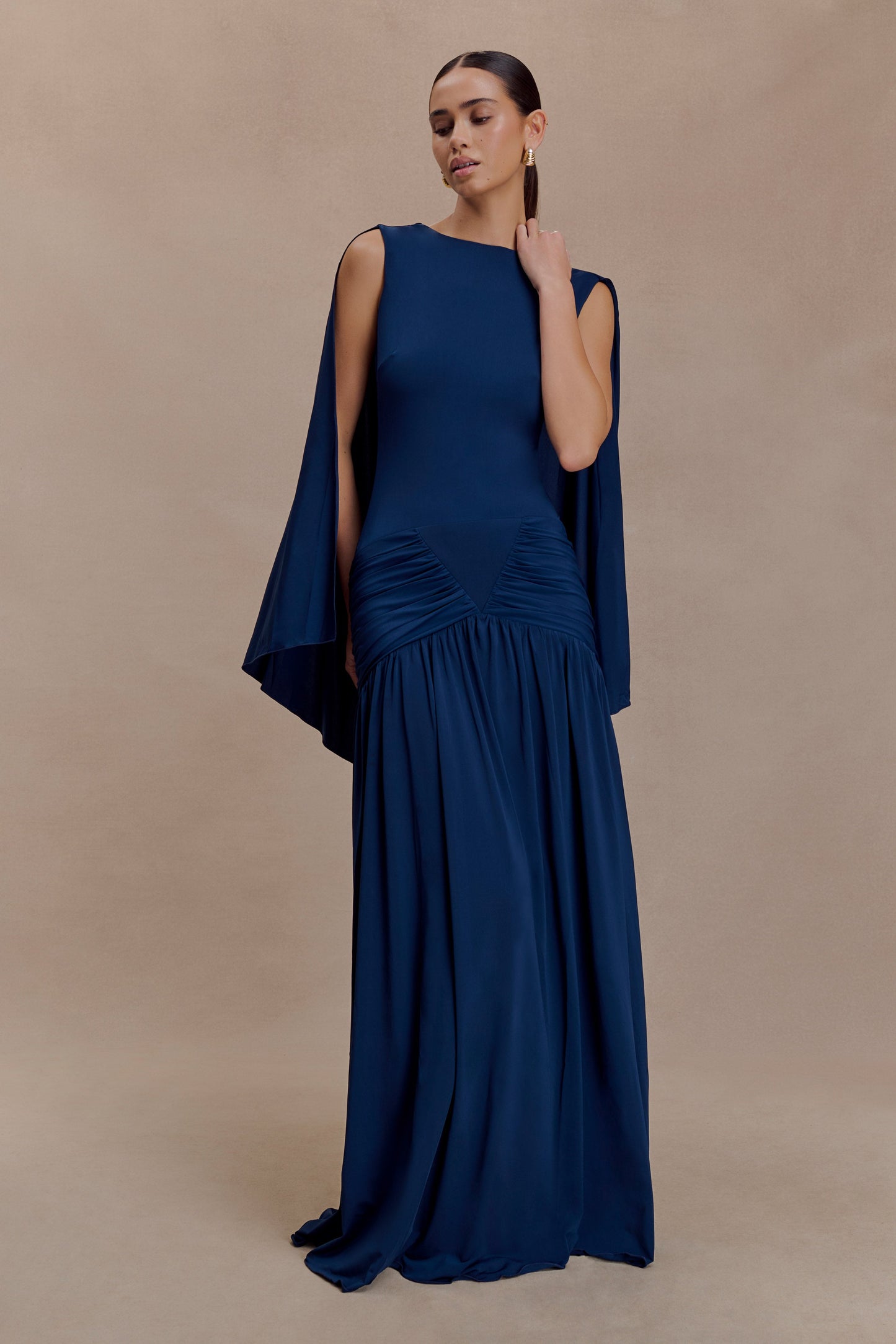 Emory Jersey Cape Maxi Dress - Navy