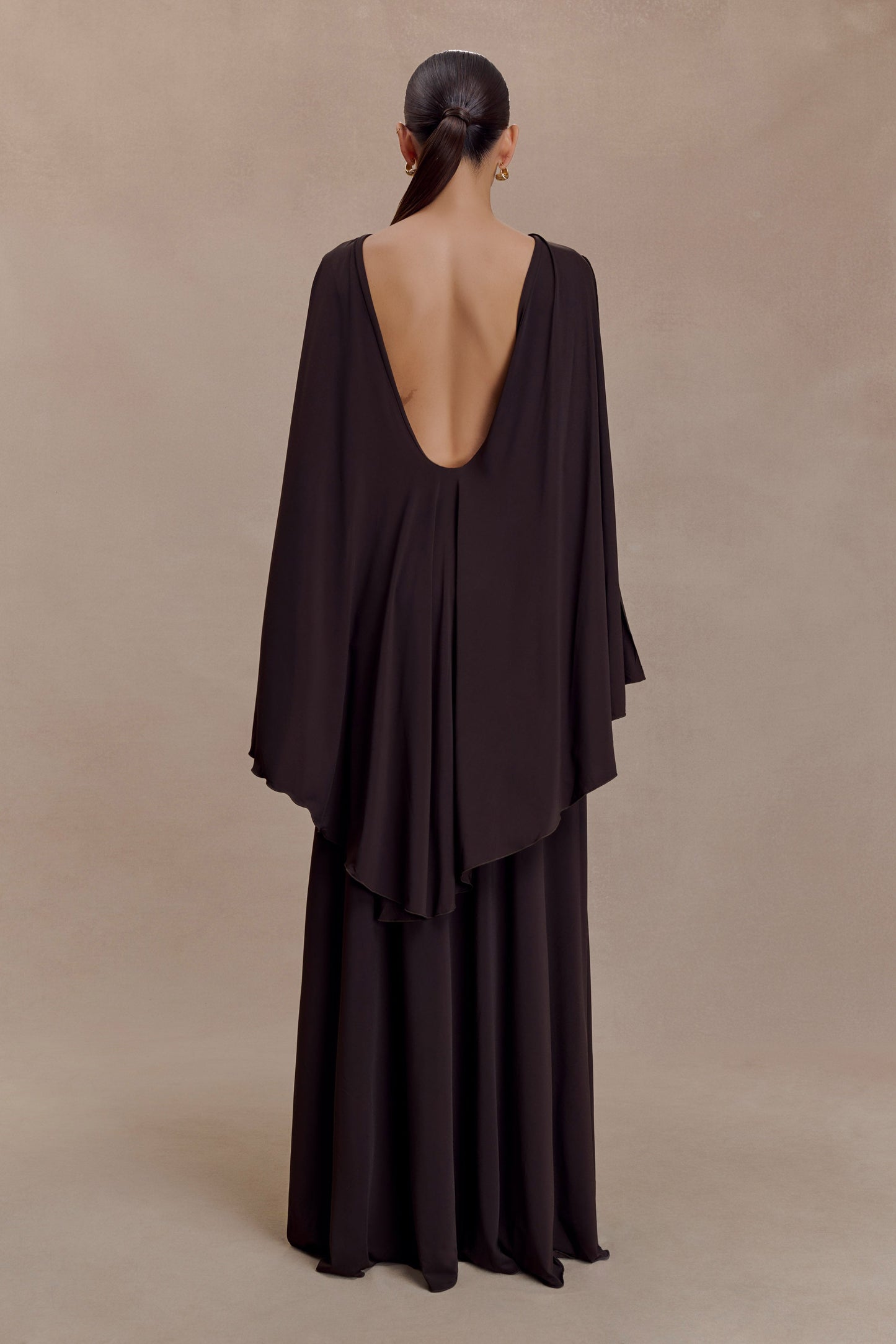 Emory Jersey Cape Maxi Dress - Chocolate