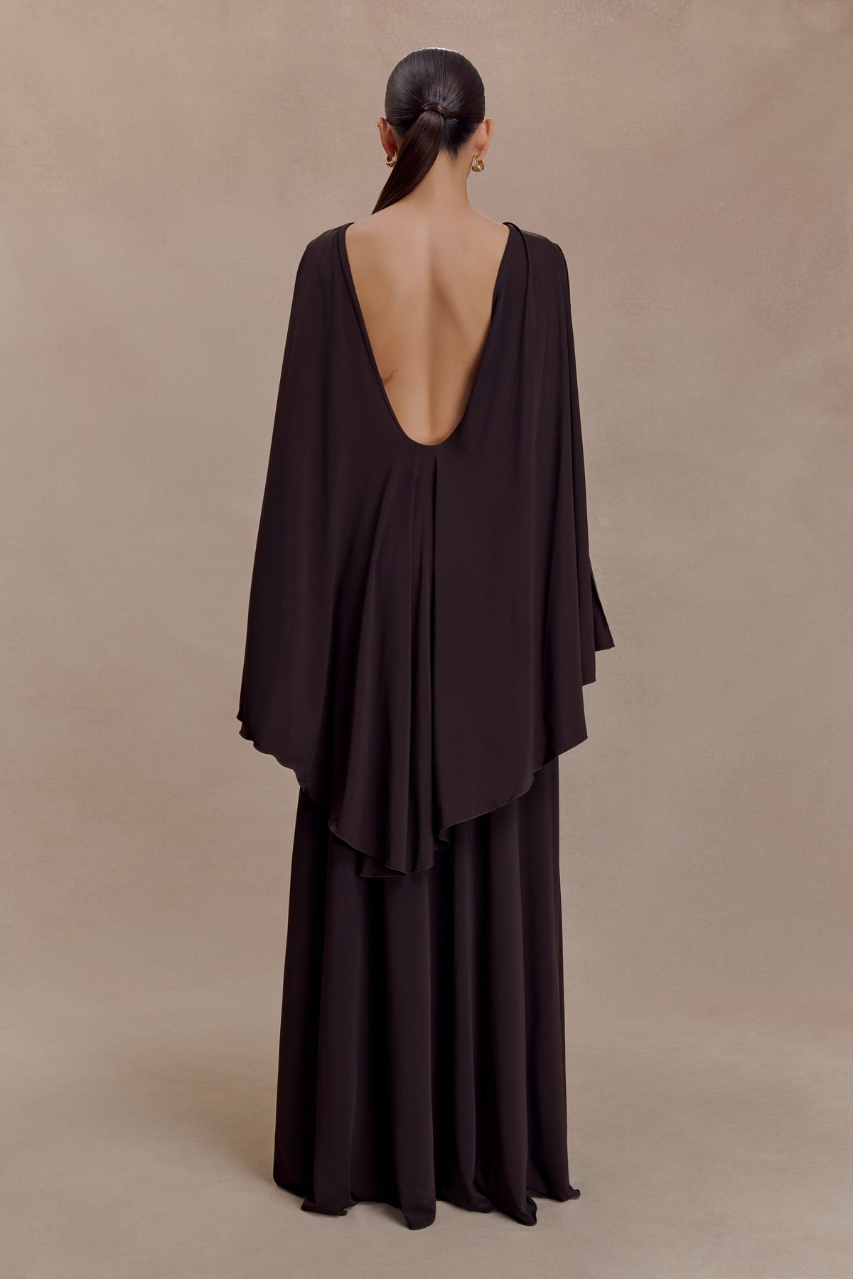 Emory Jersey Cape Maxi Dress - Chocolate