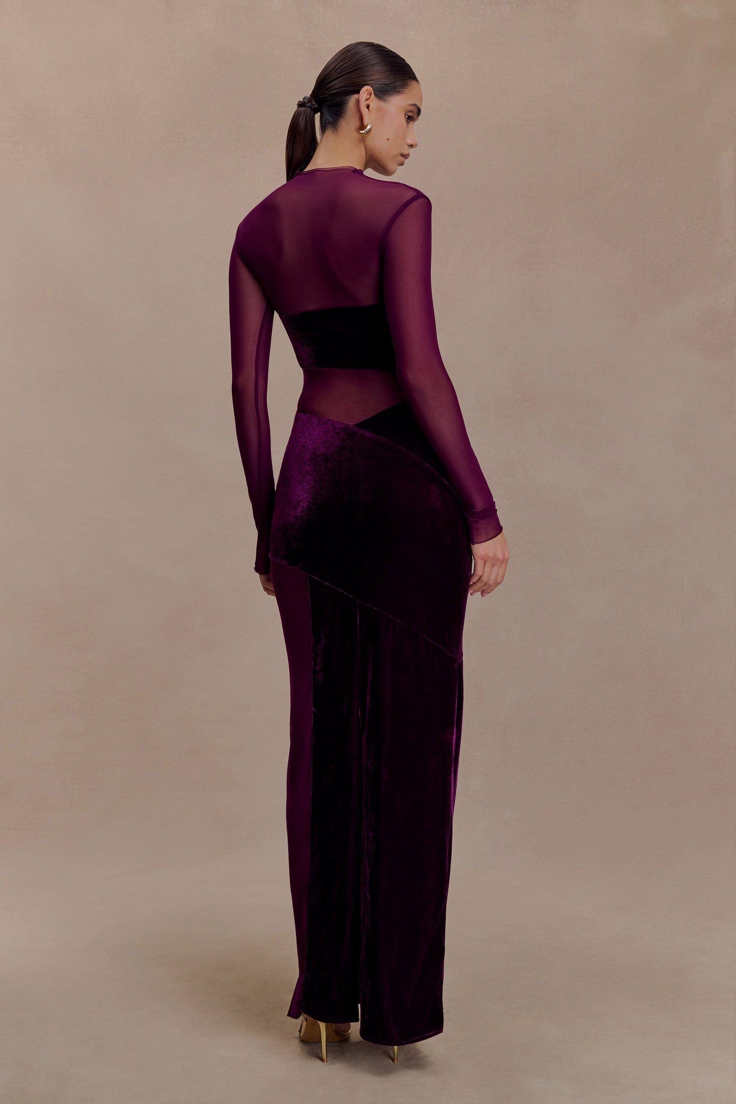 Davina Velvet And Mesh Maxi Dress - Purple