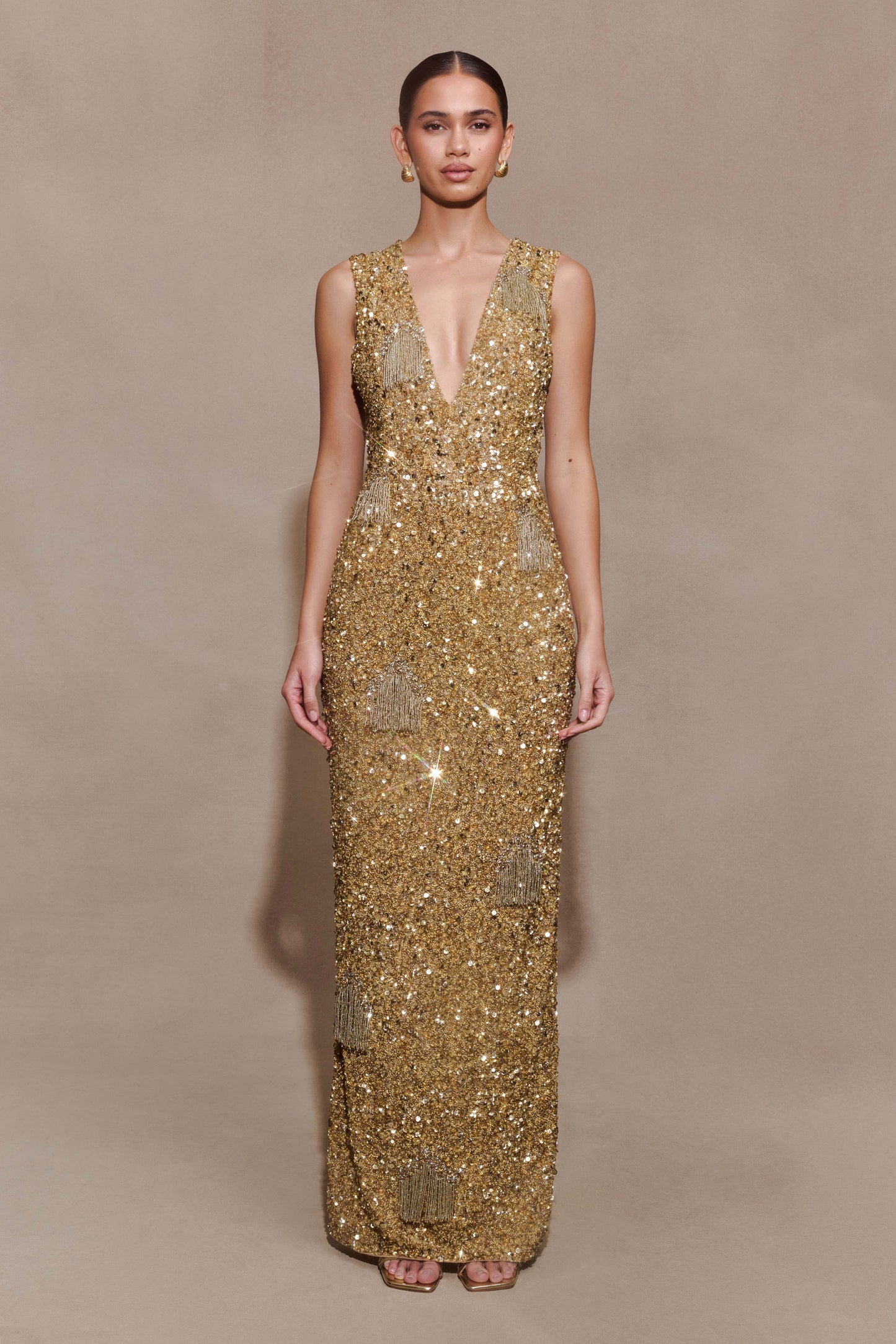 Astor Hand Embellished Maxi Dress - Gold