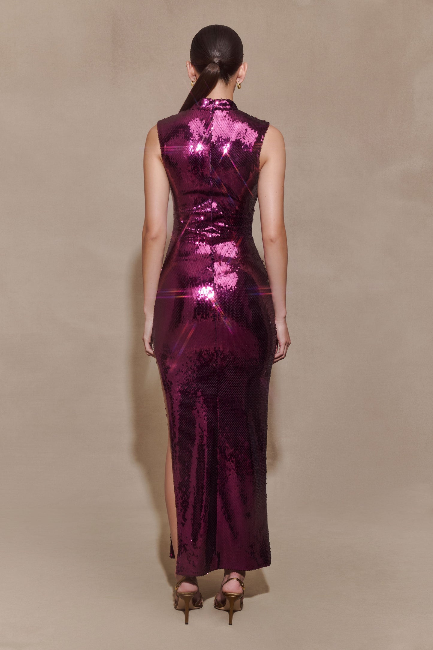 Veronica Sequin Midi Dress - Plum
