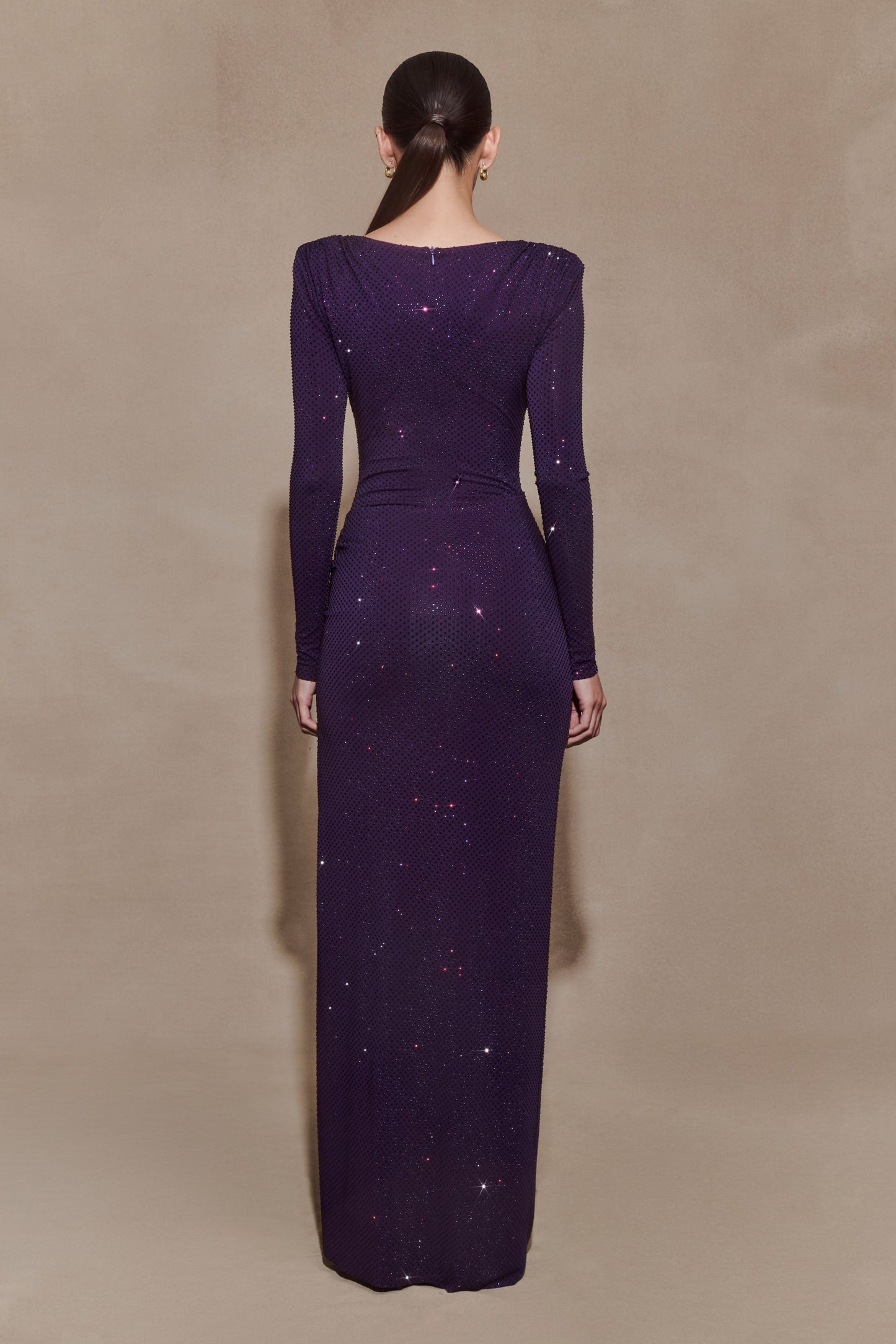 Deanna Long Sleeve Diamante Maxi Dress - Purple