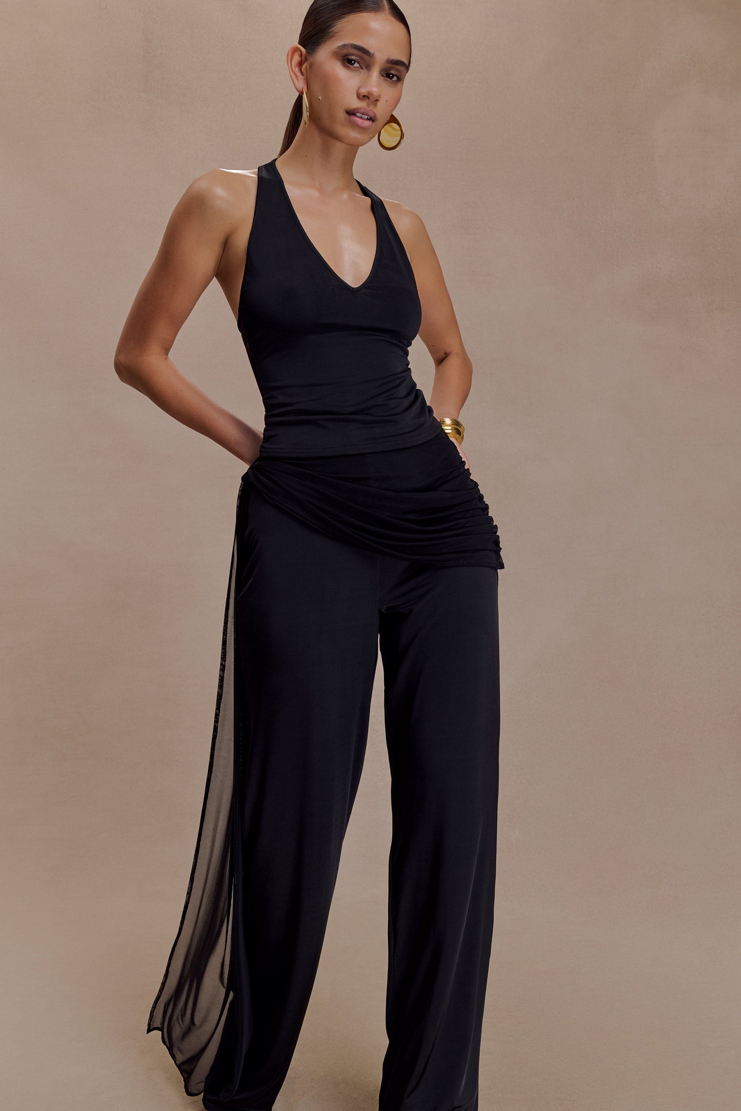 Aspyn Slinky Gathered Wide Leg Pants - Black