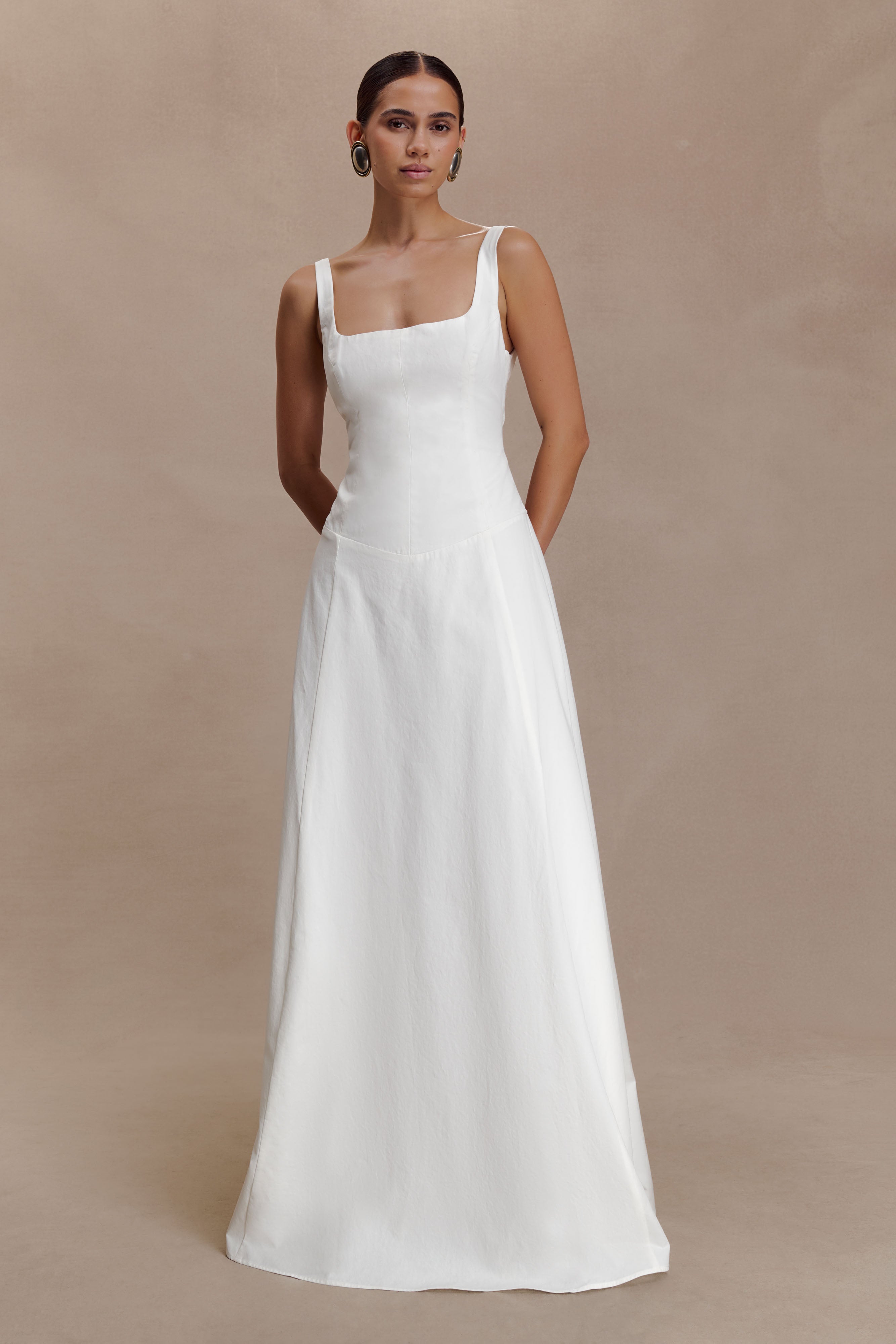 Salma Drop Waist Cotton Maxi Dress / White | MESHKI
