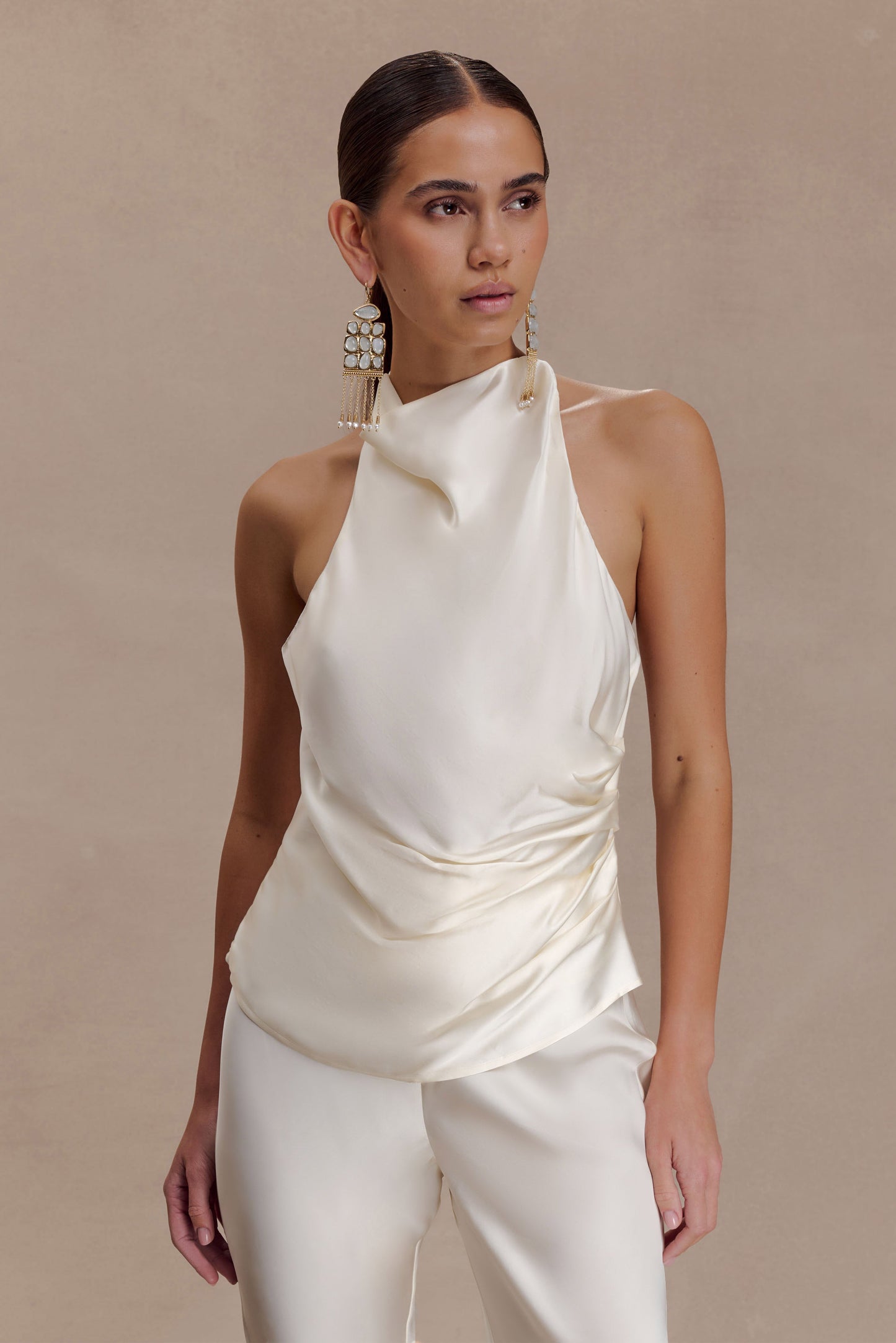 Bianca Satin Halter Top - Ivory