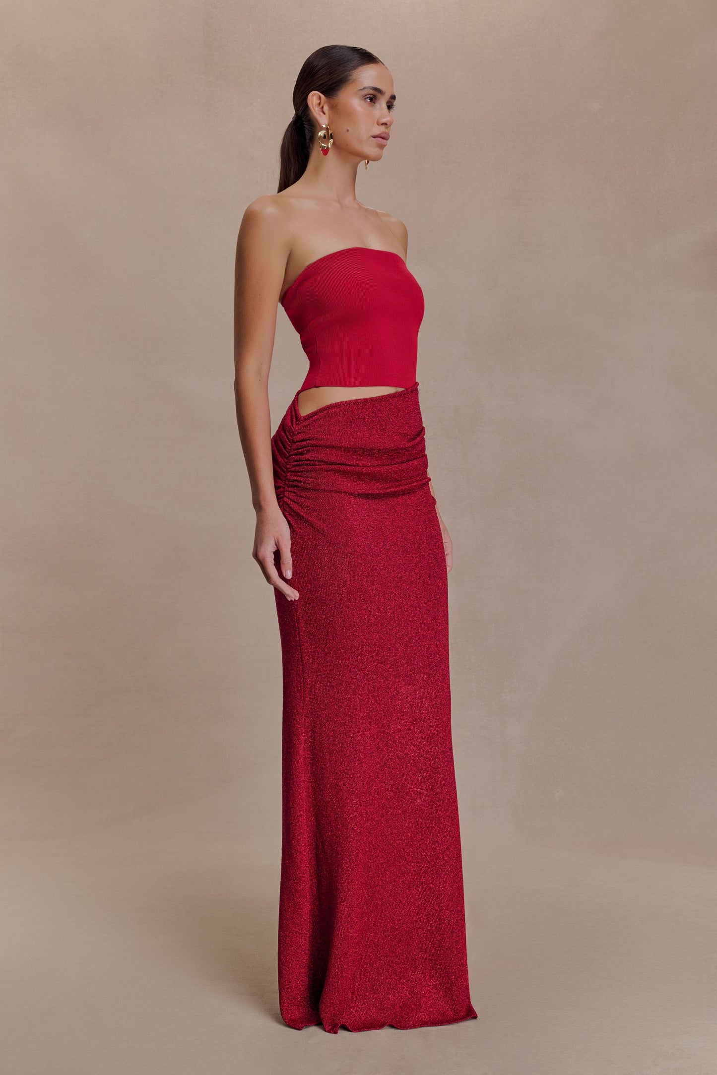 Jasiel Strapless Knit Maxi Dress - Red