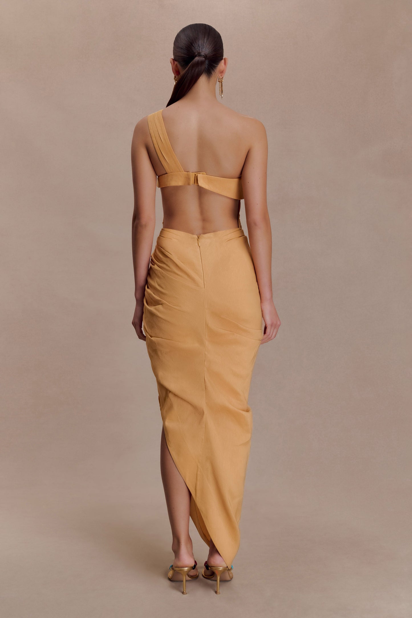 Birgit Linen Midi Dress With Hardware - Deep Peach