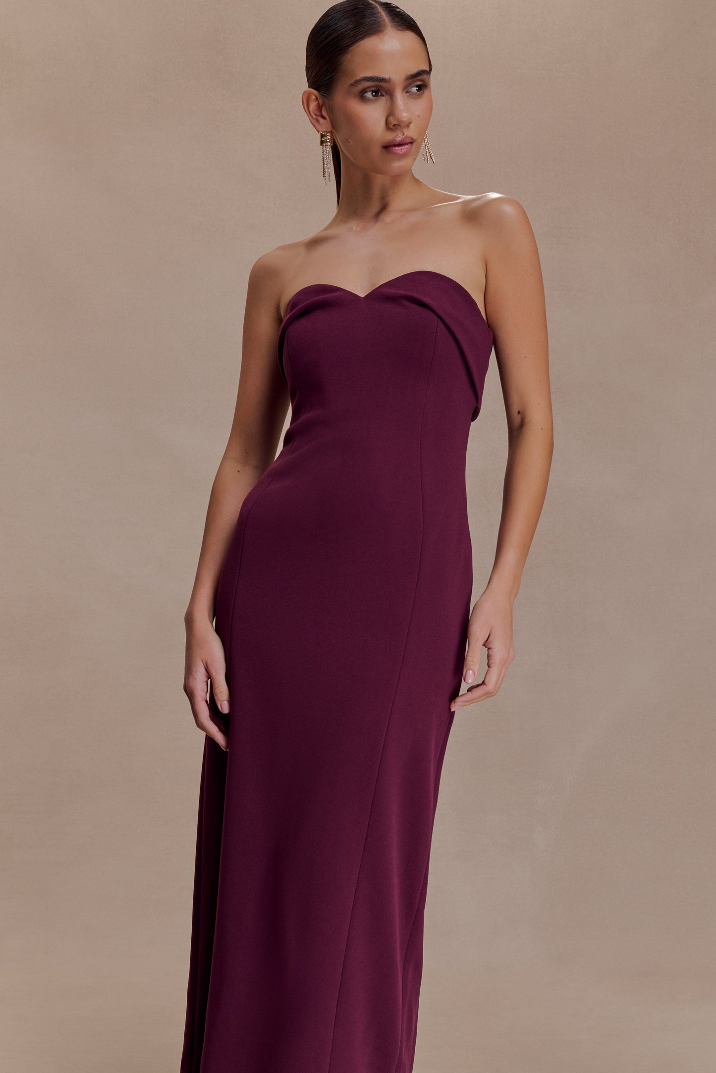 Cary Folded Strapless Crepe Midi Dress - Wine