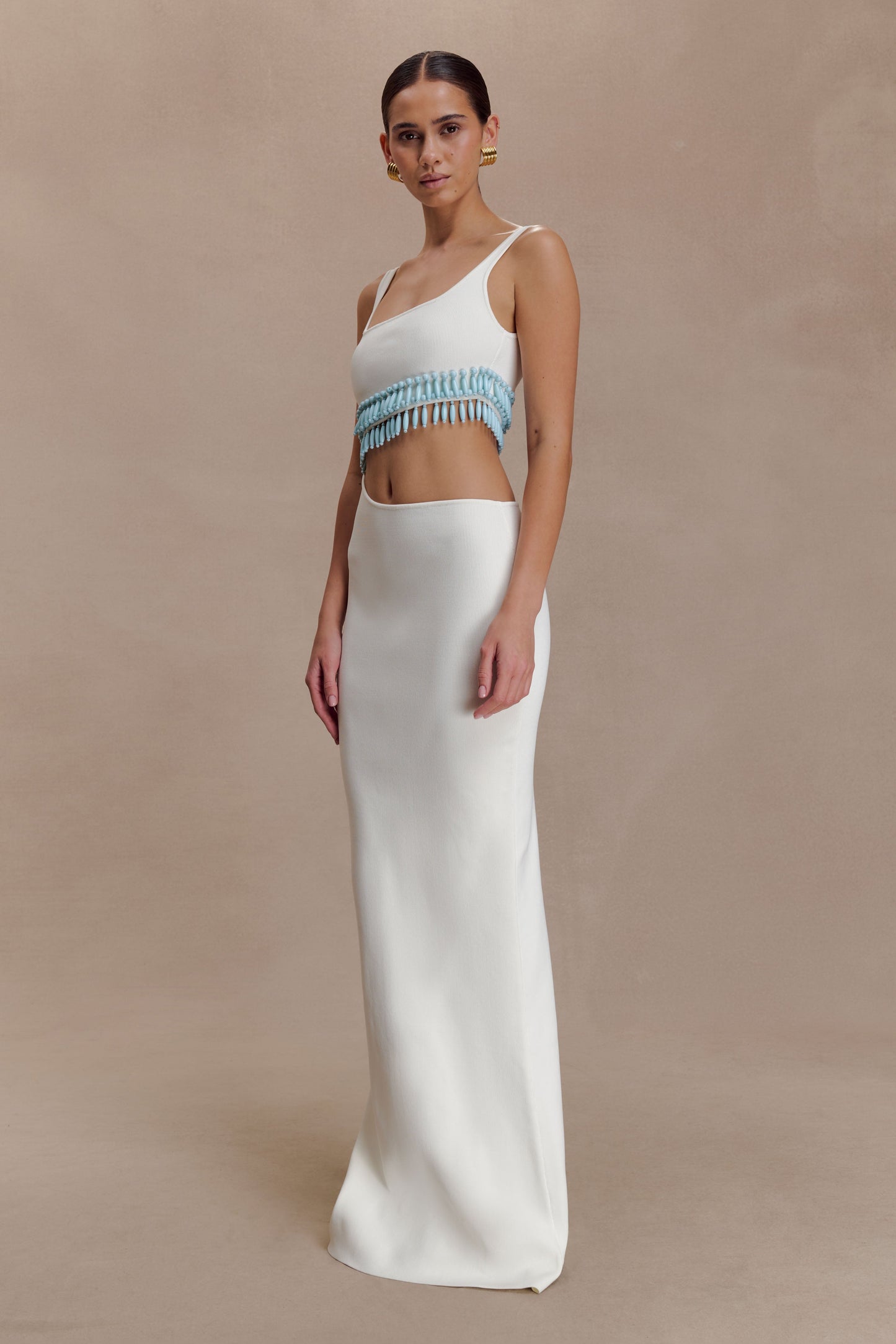 Ruvic Knit Maxi Beaded Dress - White