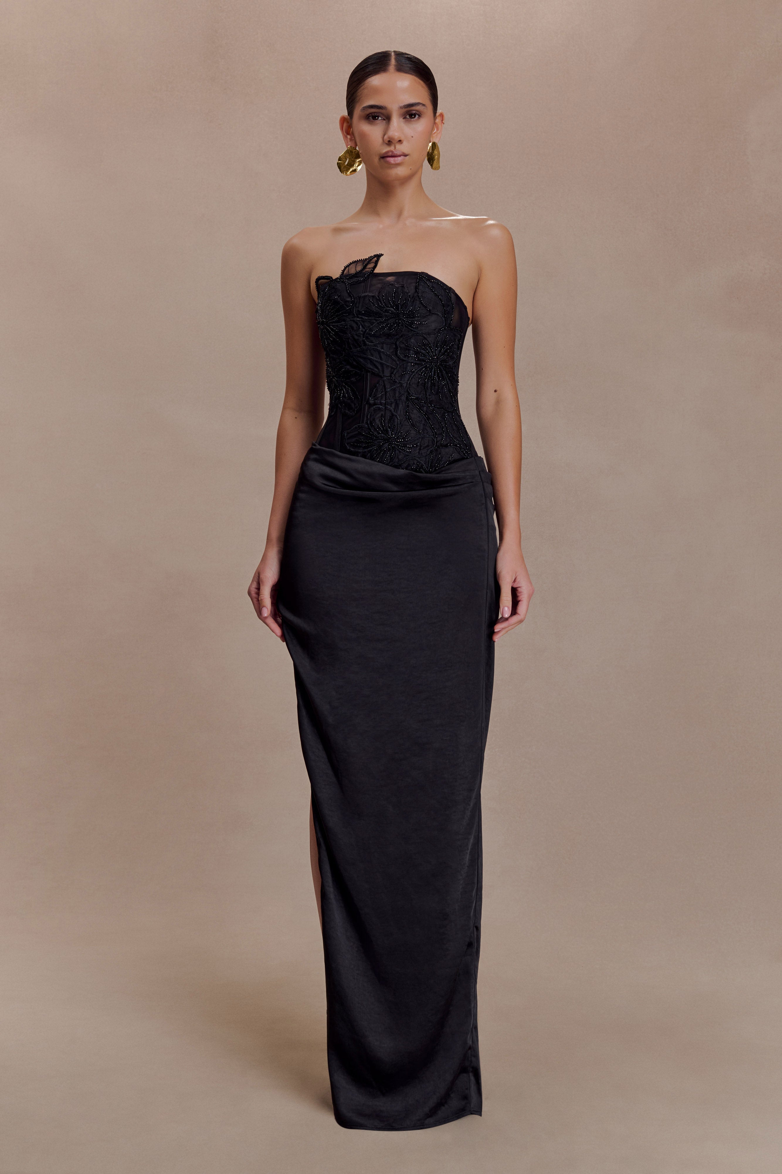 Asha Floral Mesh And Satin Maxi Dress