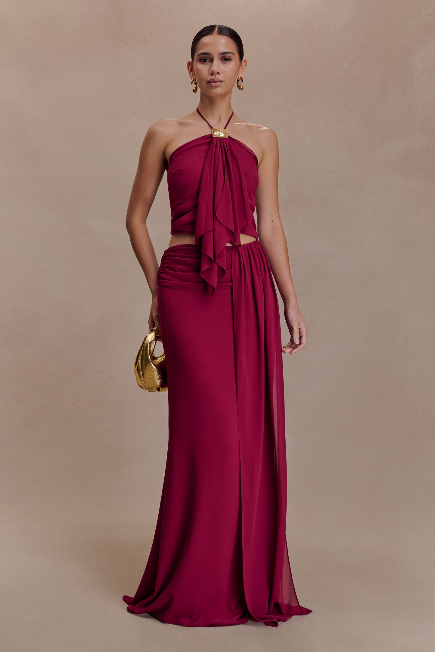 Celina Chiffon Overlay Maxi Skirt - Cherry Red