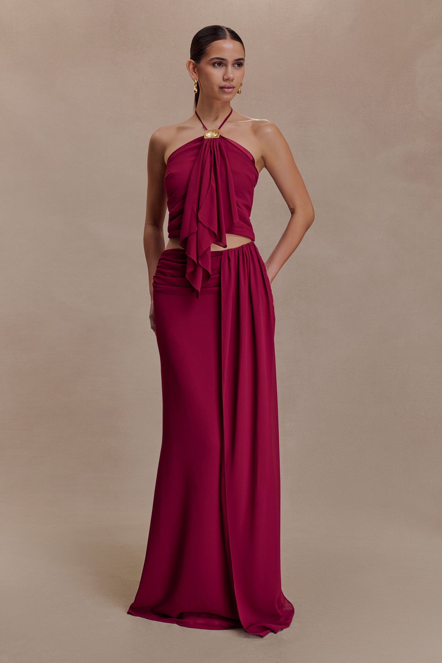 Celina Chiffon Overlay Maxi Skirt - Cherry Red