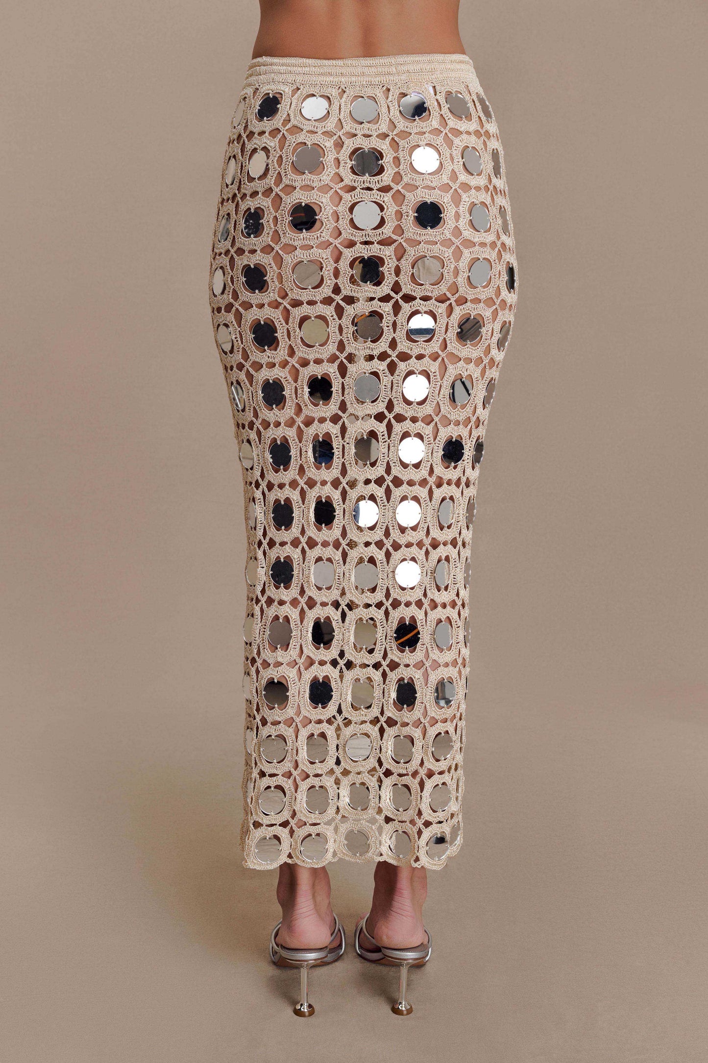 Noel Mirror Knit Midi Skirt - Beige