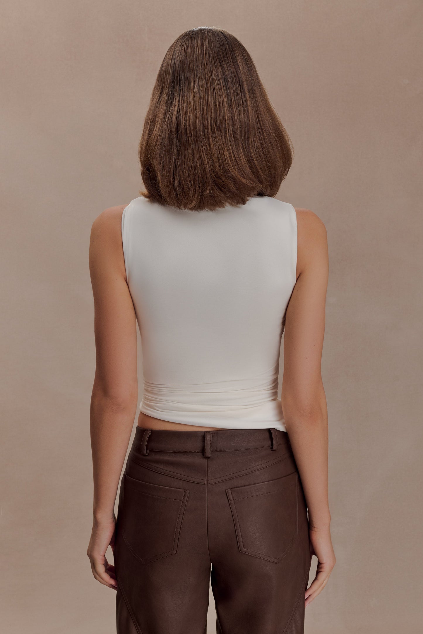 Amia Slinky Sleeveless Top With Hardware - Ivory