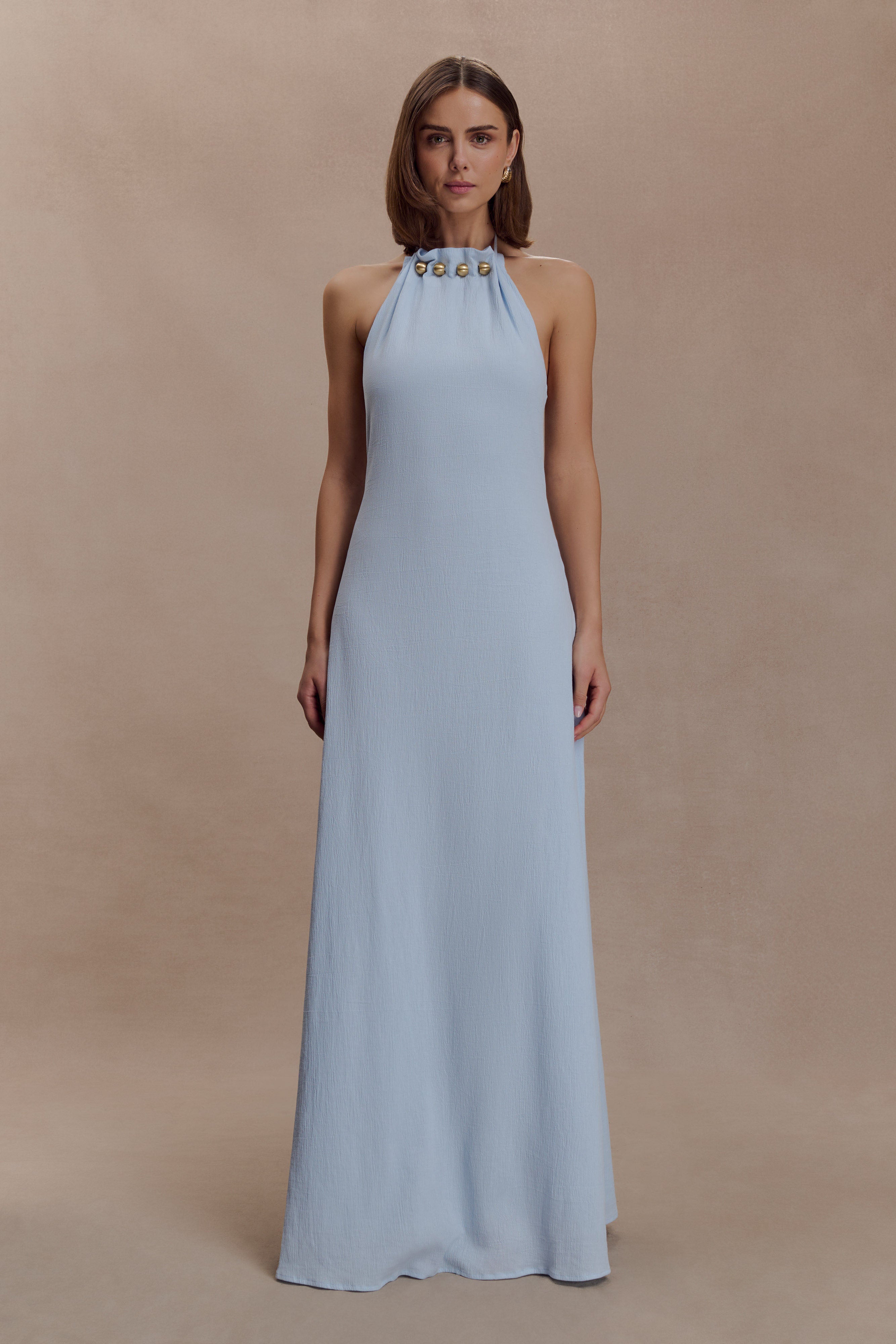 Abeda Cotton Maxi Dress With Hardware / Pale Blue | MESHKI