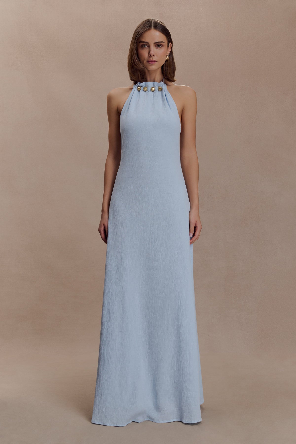 Abeda Cotton Maxi Dress With Hardware - Pale Blue