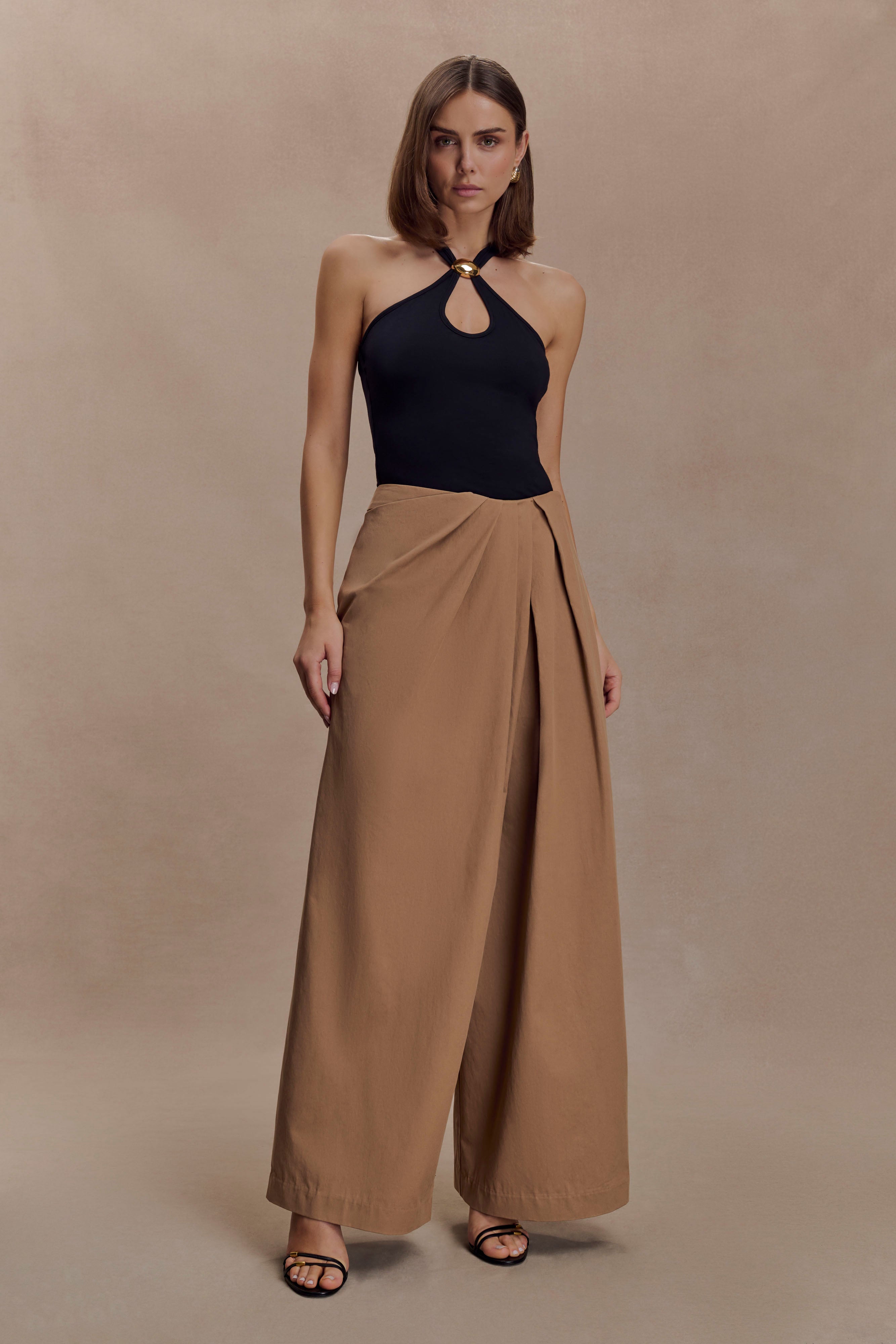 Owen Draped Wide Leg Pants - Mocha | MESHKI US