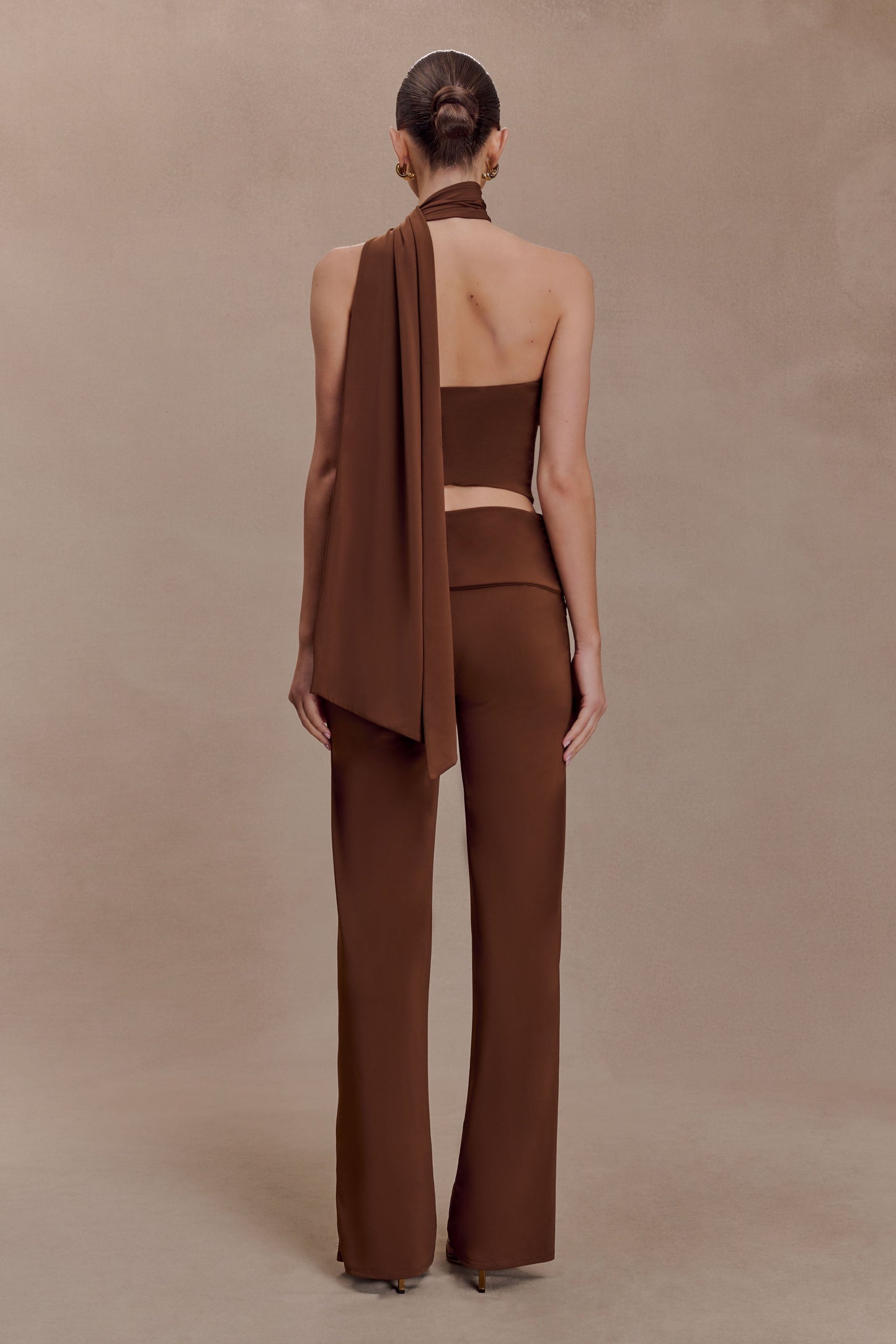 Lydia Slinky Asymmetrical Halter Top - Chocolate