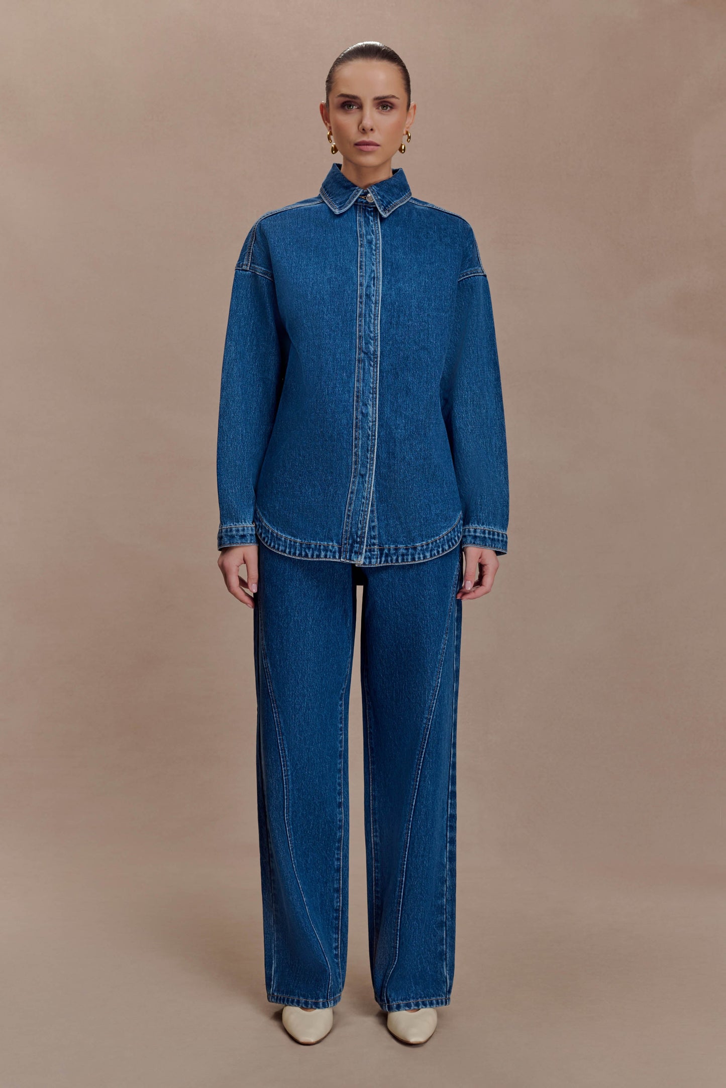 Georgette Mid Rise Paneled Denim Jeans - Dark Blue