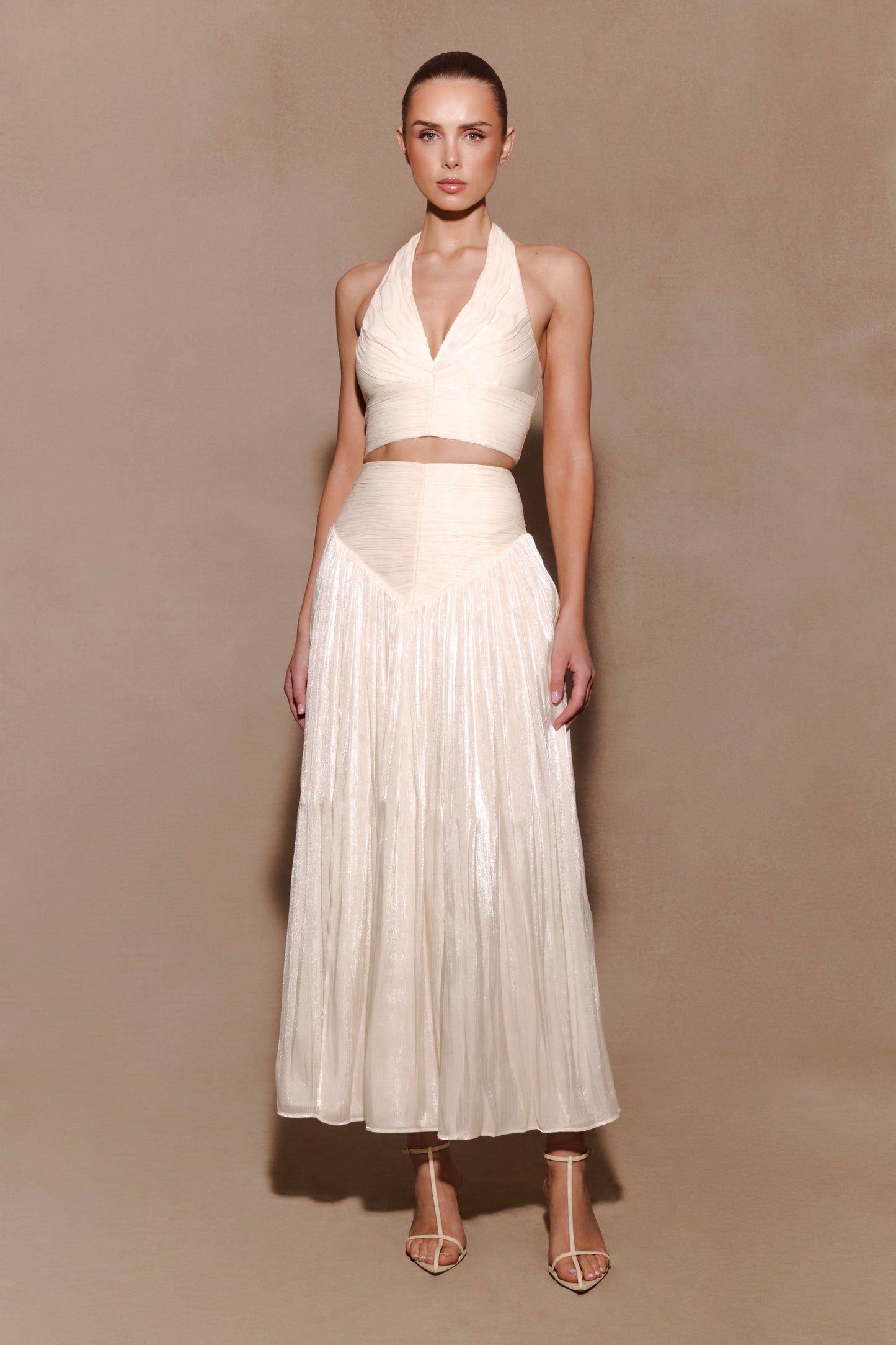 Makena Gathered V Neck Top - Opal White